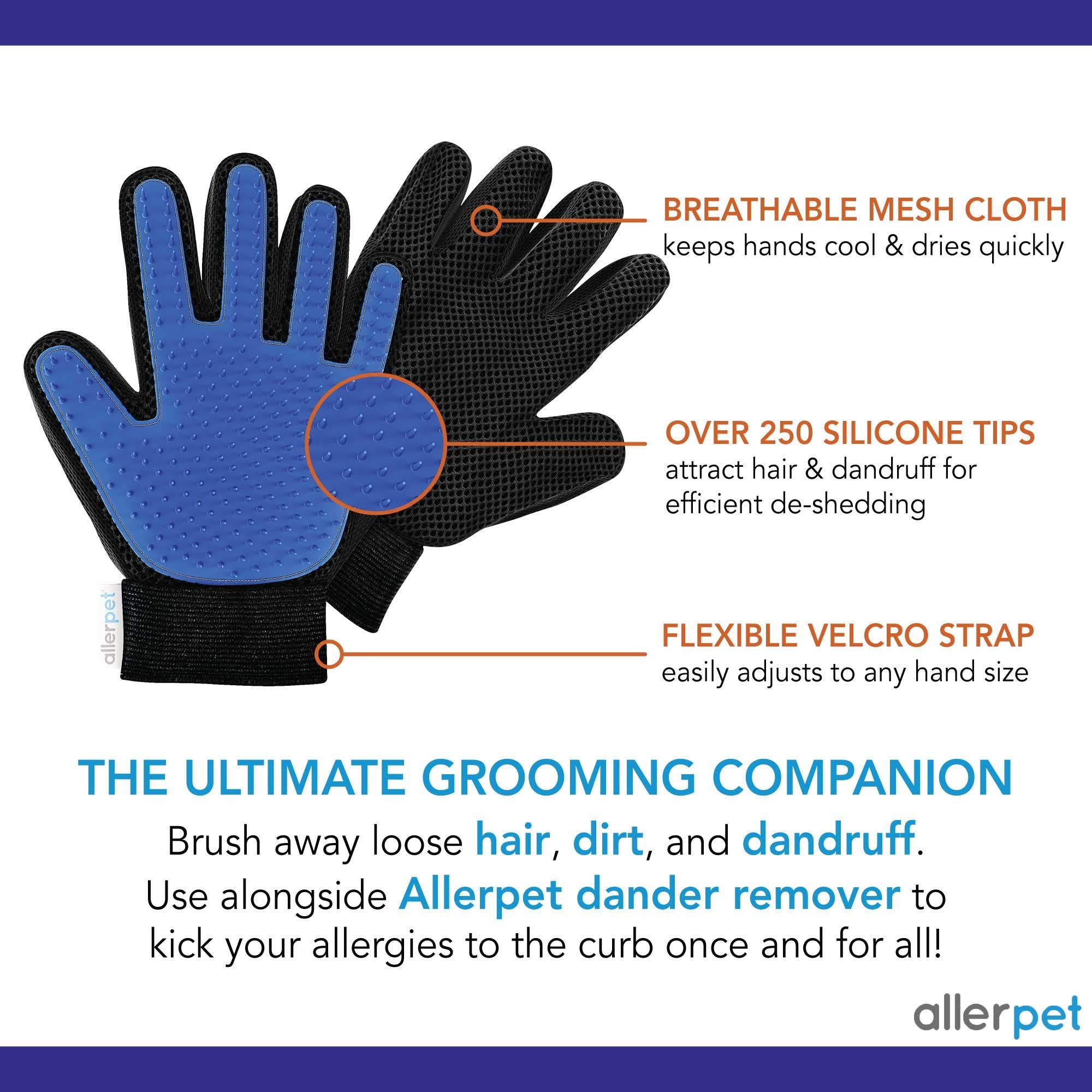 Allerpet Dog Dander Remover with Free Grooming Gloves - 12oz - Effective for Allergens & Canine Dry Skin Treatment