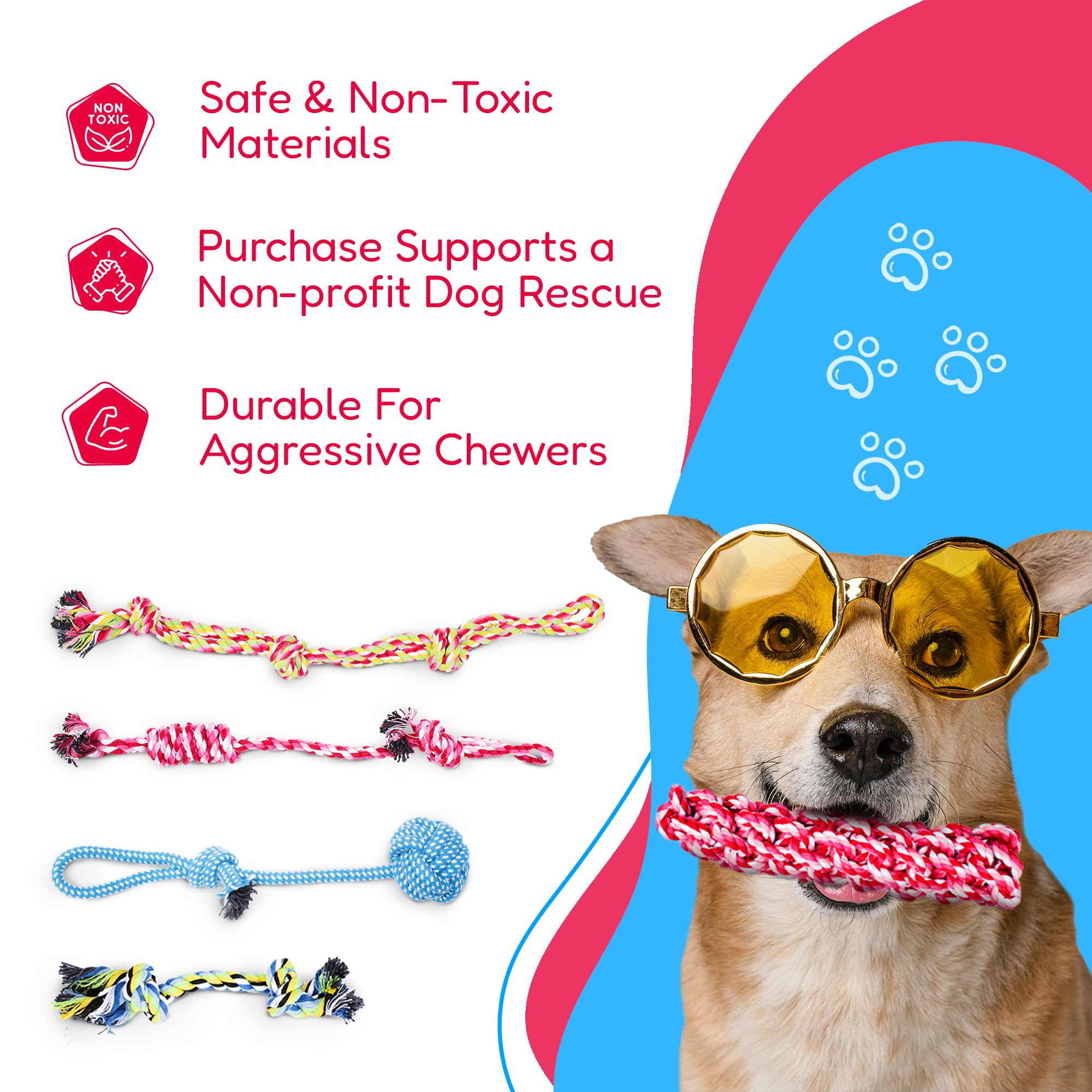 Pacific Pups Products Rope Dog Toy Bundle - 11 Pack of Multi Color Tug & Chew Toys for Medium and Small Dogs