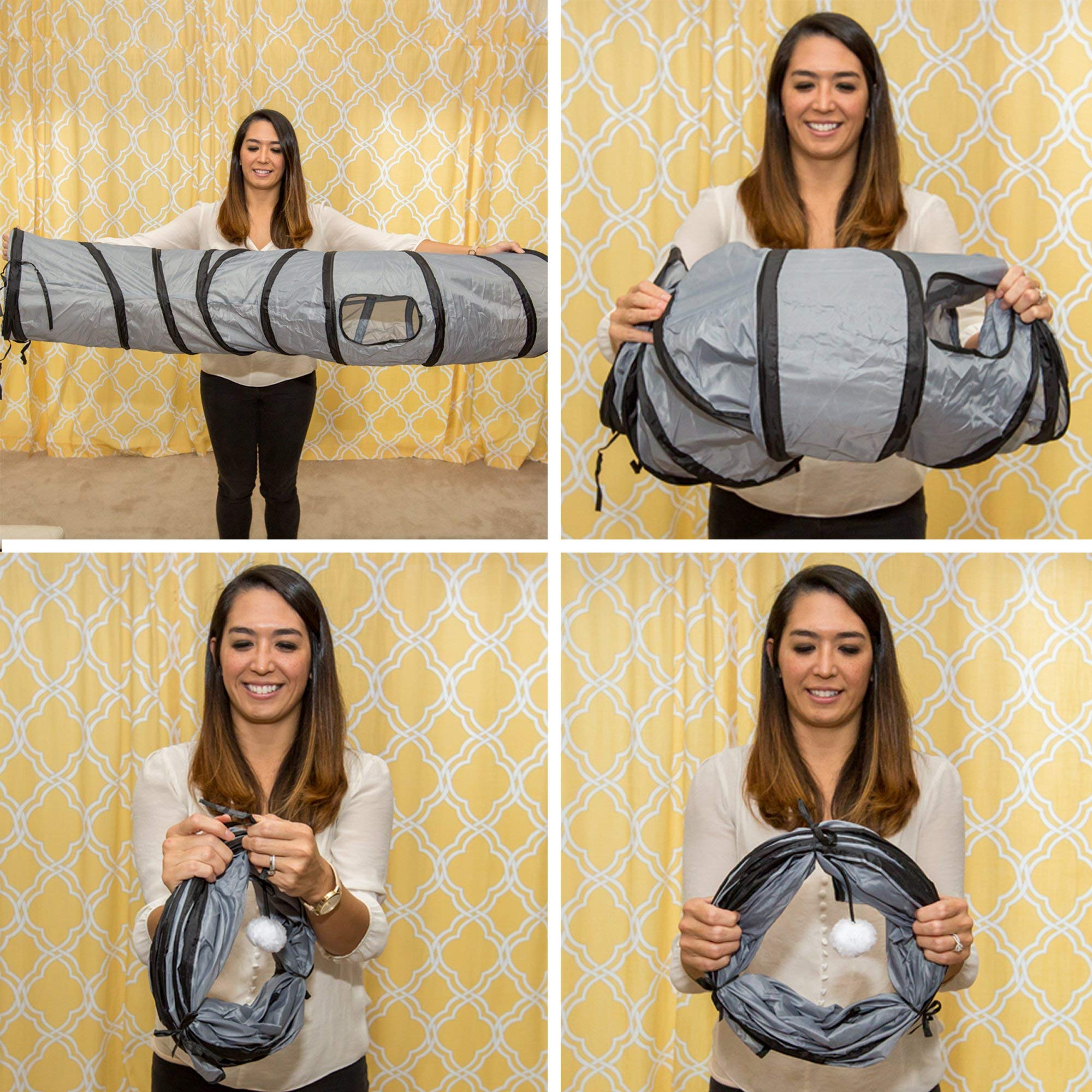 Petlike S Way Cat Tunnel Collapsible Pop-Up Pet Tube Hideaway Play Toy With Ball (S-Way, Grey)