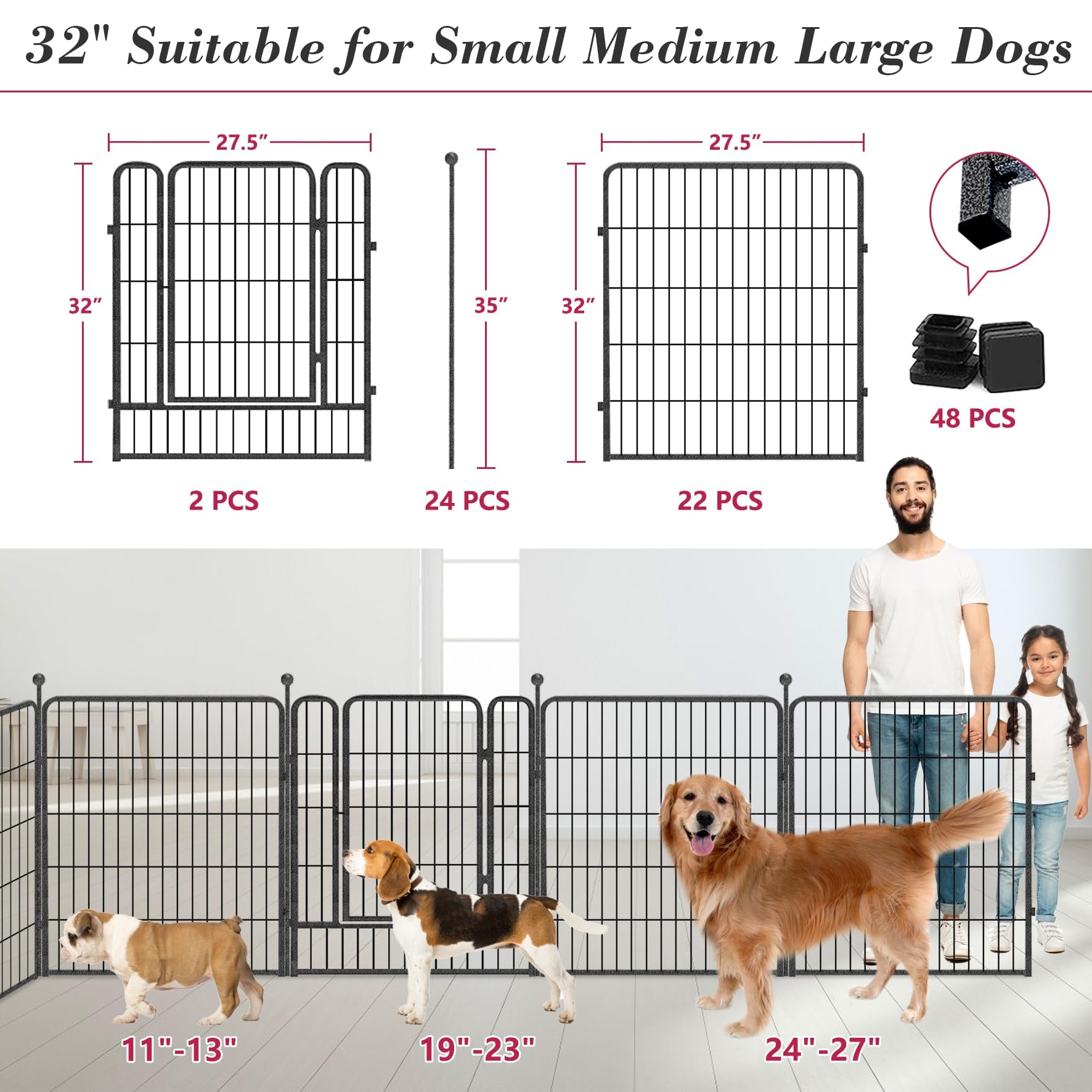Jhsomdr Dog Playpen 32 Inch 24 Panels Indoor Outdoor Dog Pen For Medium/Small Dogs Heavy Duty Metal Dog Fence Outdoor For Yard,