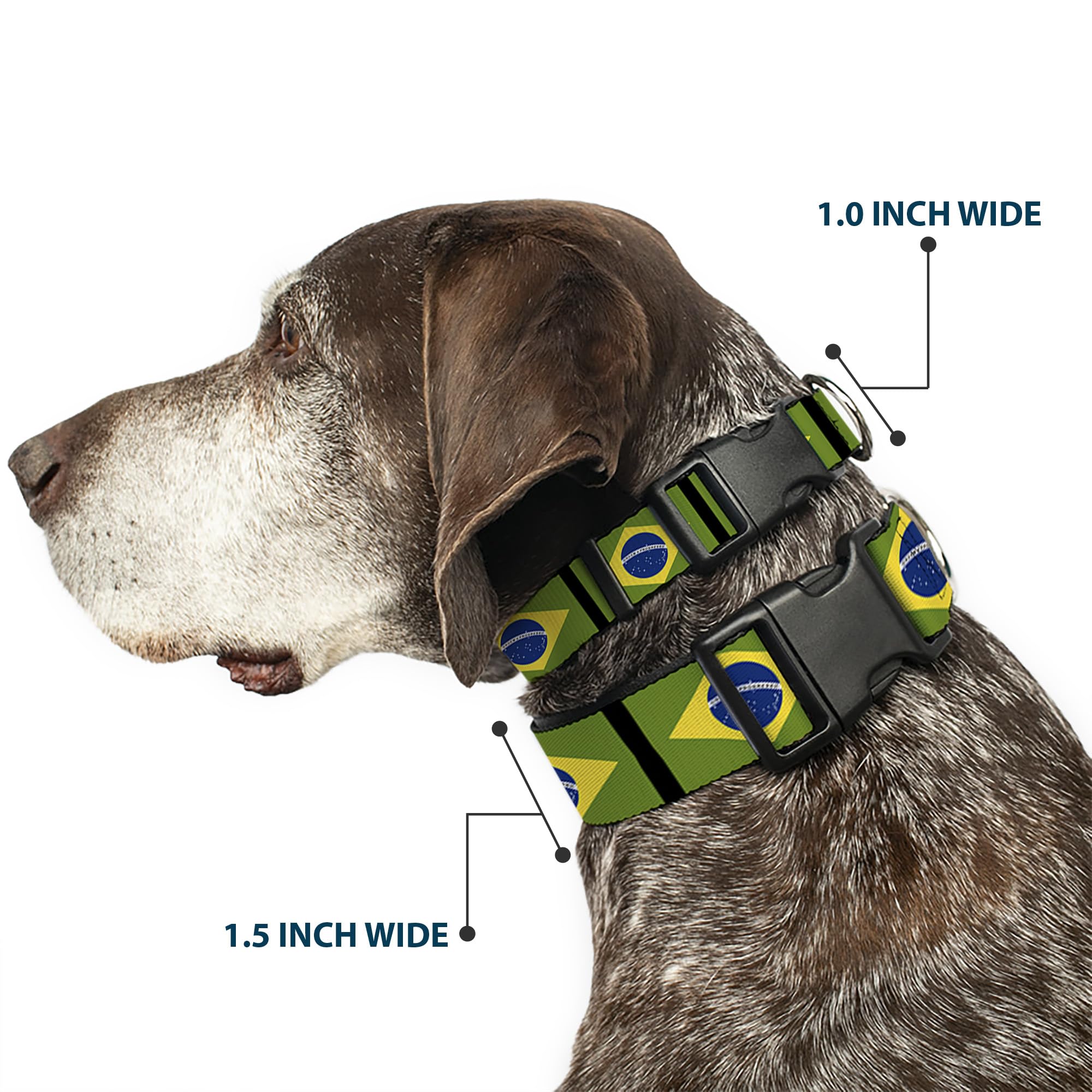 Buckle-Down Plastic Clip Collar - Brazil Flags - 1' Wide - Fits 15-26' Neck - Large