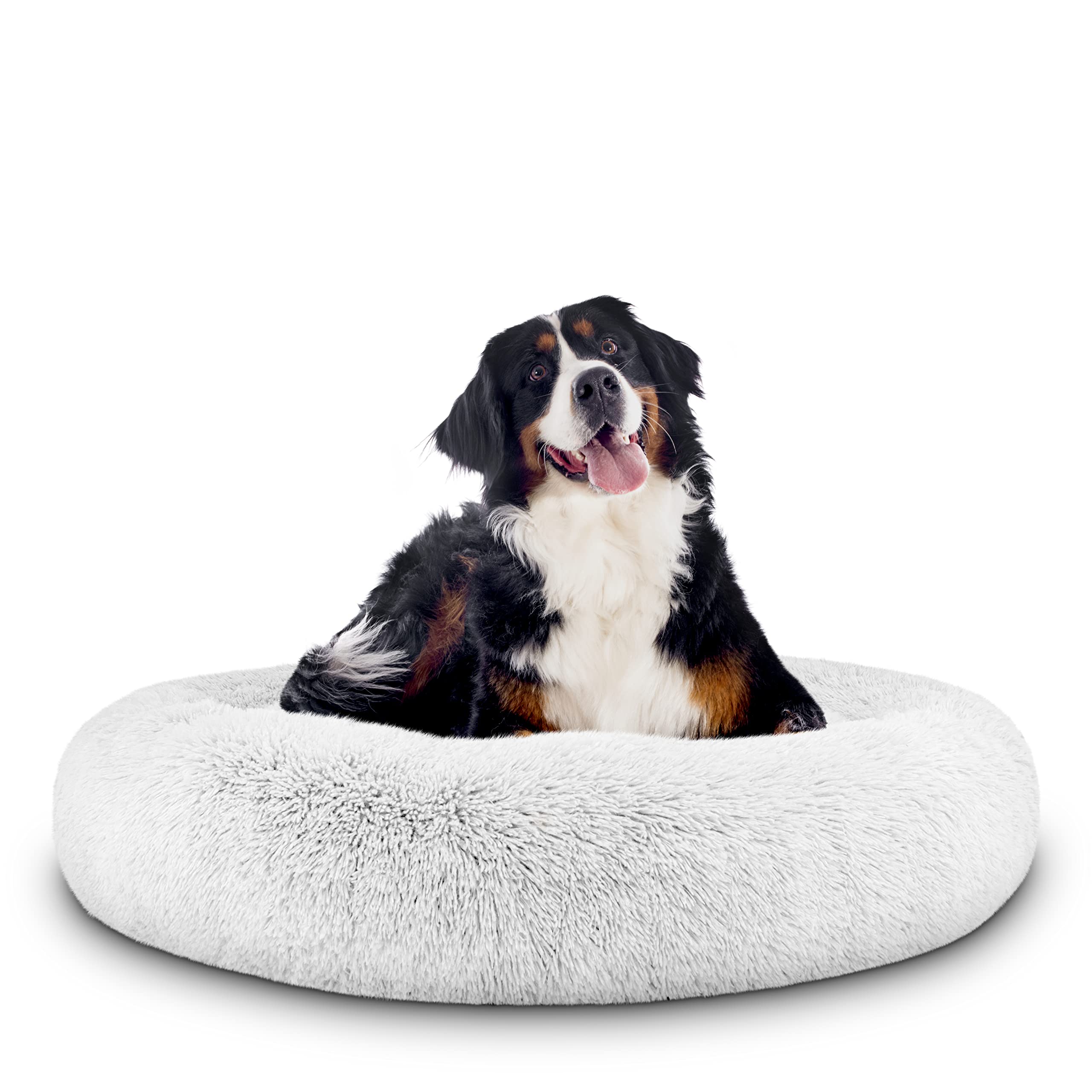 The Dogs Balls Sound Sleep Donut Dog Bed, Ice White Fur XL, Veterinary Approved