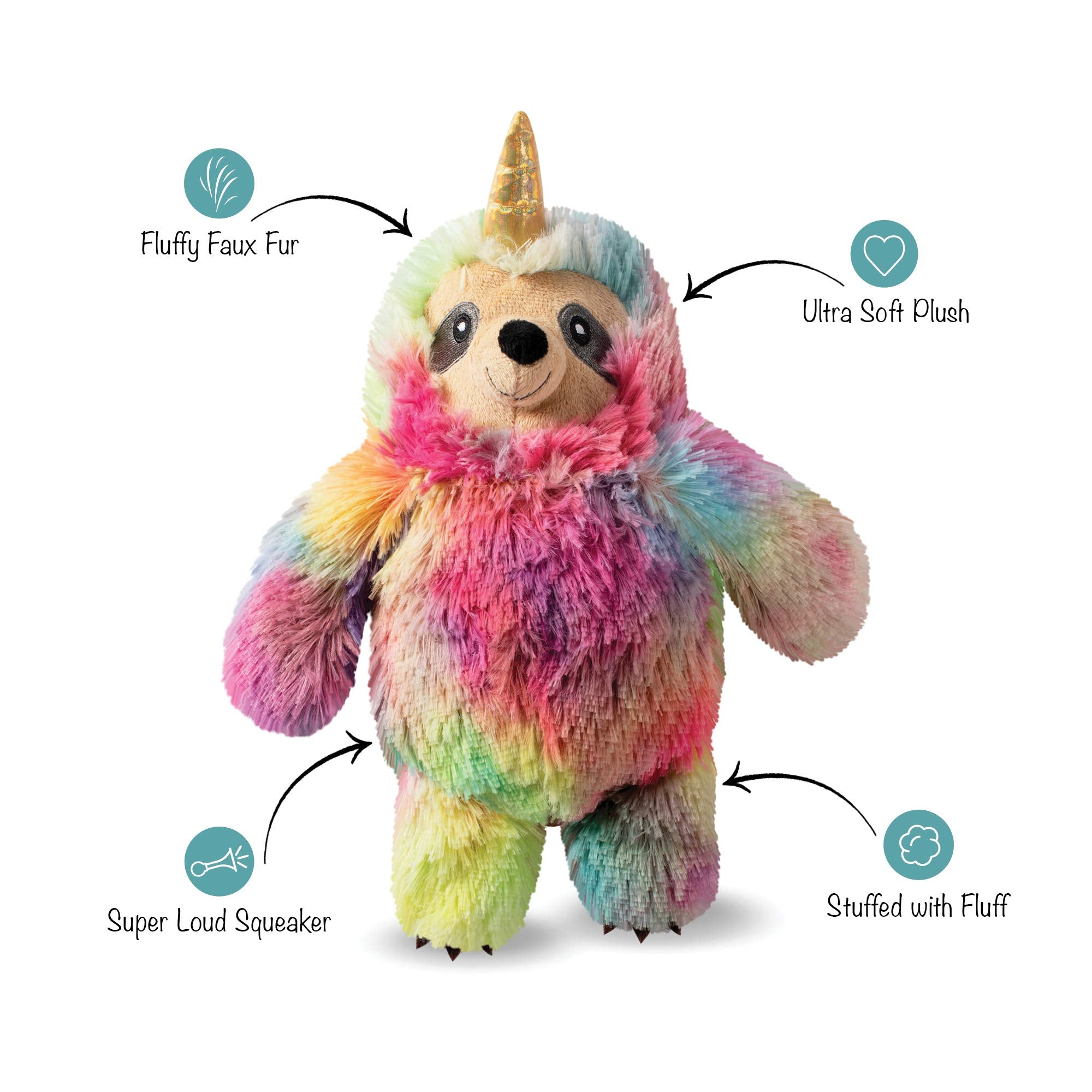 Fringe Studio Slothicorn Plush Dog Toy, Multicolor, Medium, Model 289334, Made with Faux Fur
