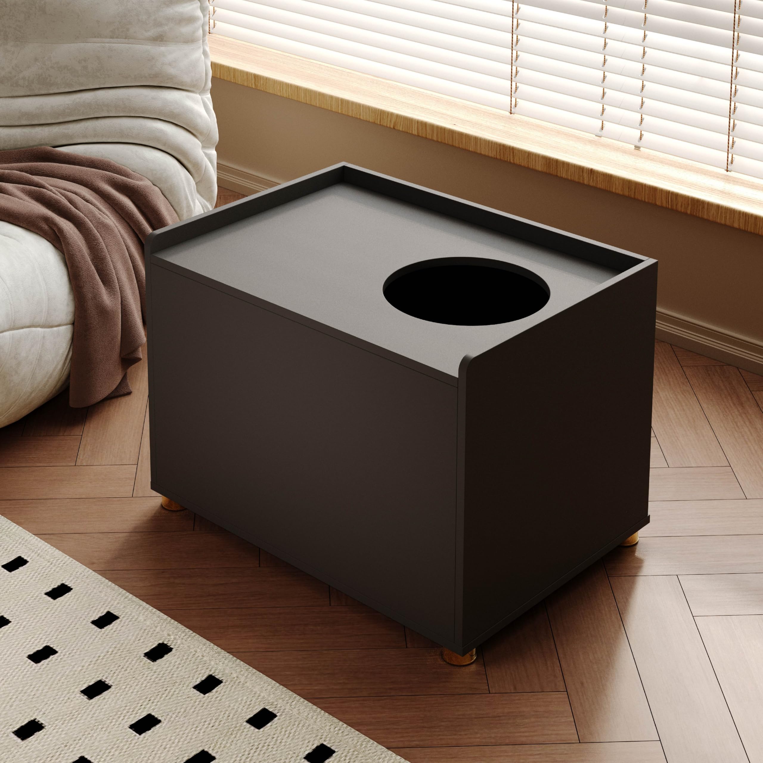 amunrbrek Top Entry Litter Box Enclosure, Modern Furniture, Engineered Wood, 26.8"L x 19"W x 19.2"H, Black, Model A105