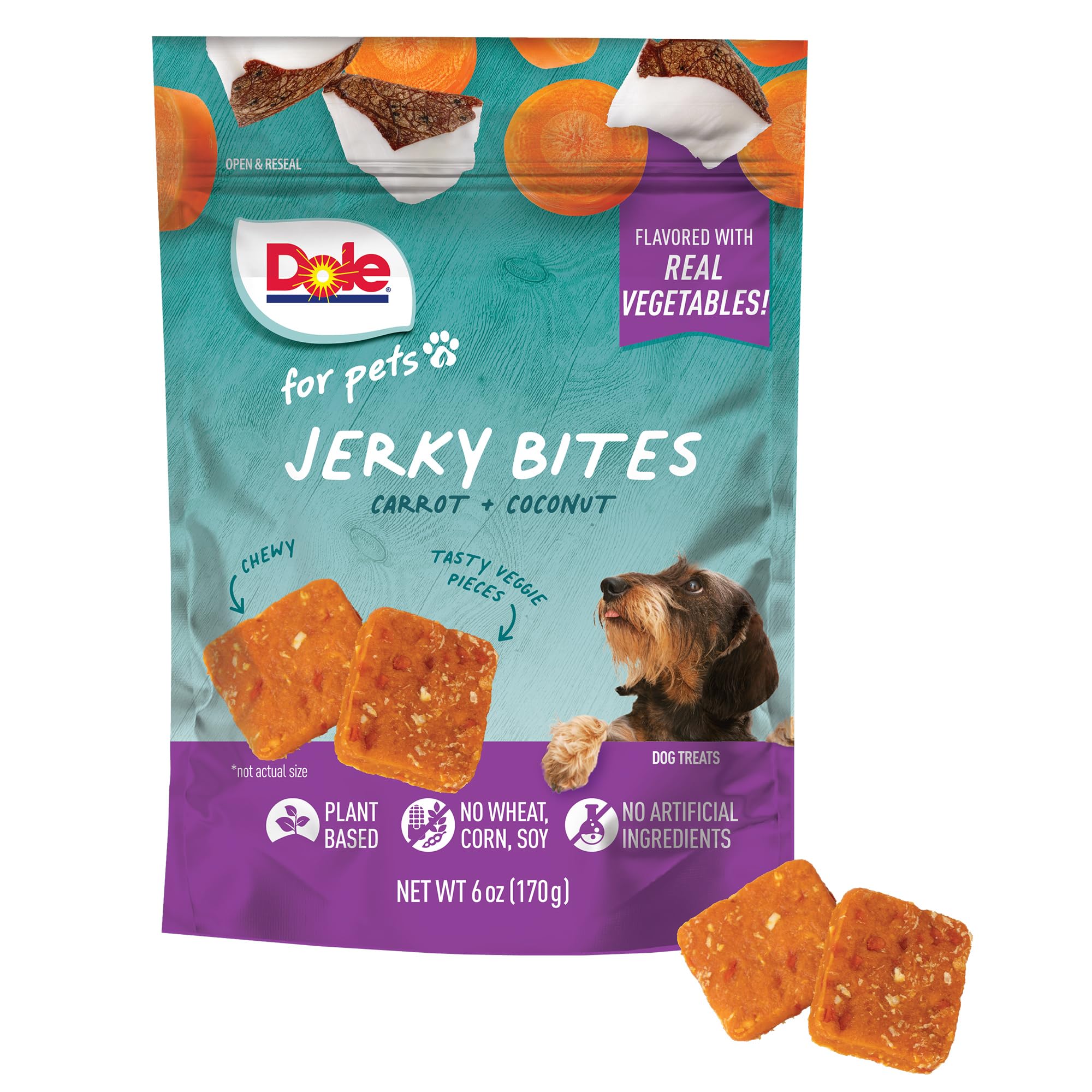 Dole for Pets Fruit Jerky Bites Dog Treats, Carrot and Coconut, 6oz |Flavored with Real Fruit and Vegetables, No Wheat, Corn, So