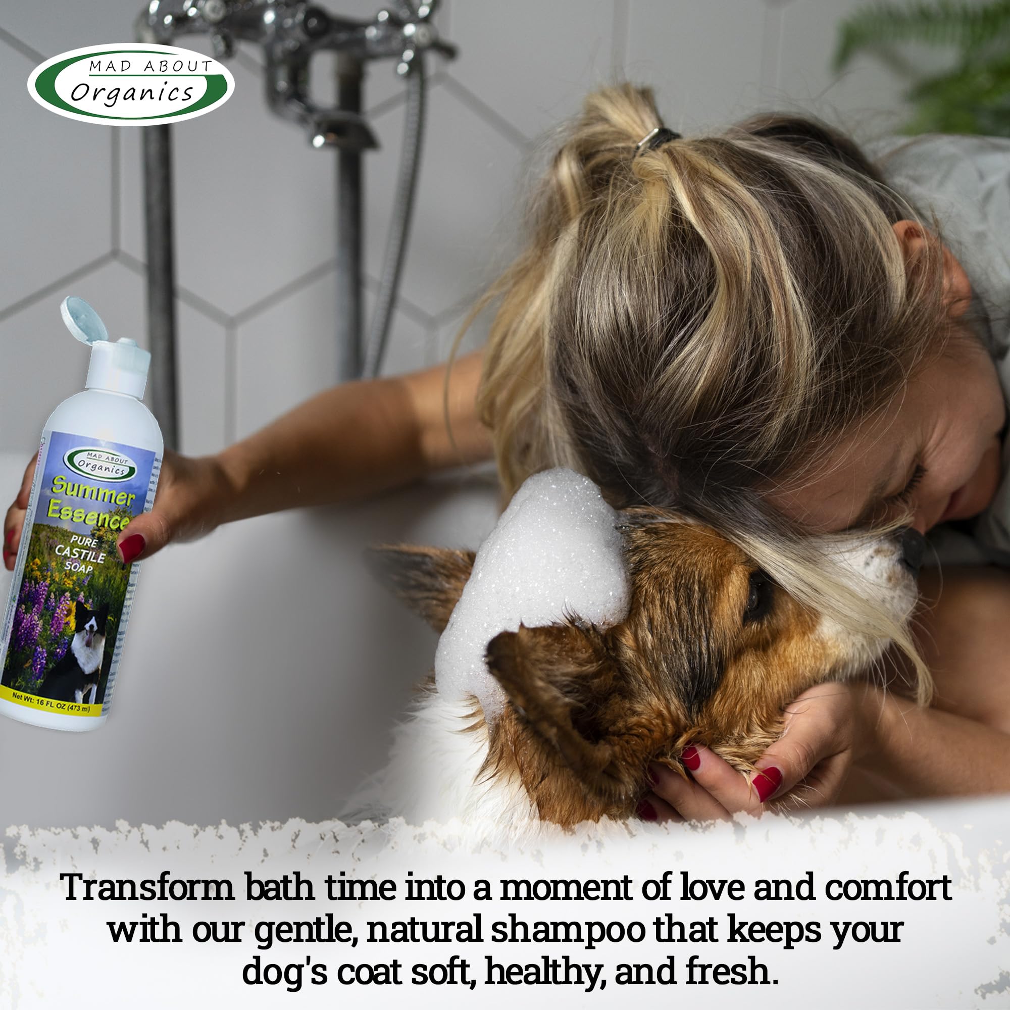 Mad About Organics Summer Essence Dog Shampoo - Pure Castile Soap with Botanical Fruit & Flower Oils, Gentle Formula for Delicat