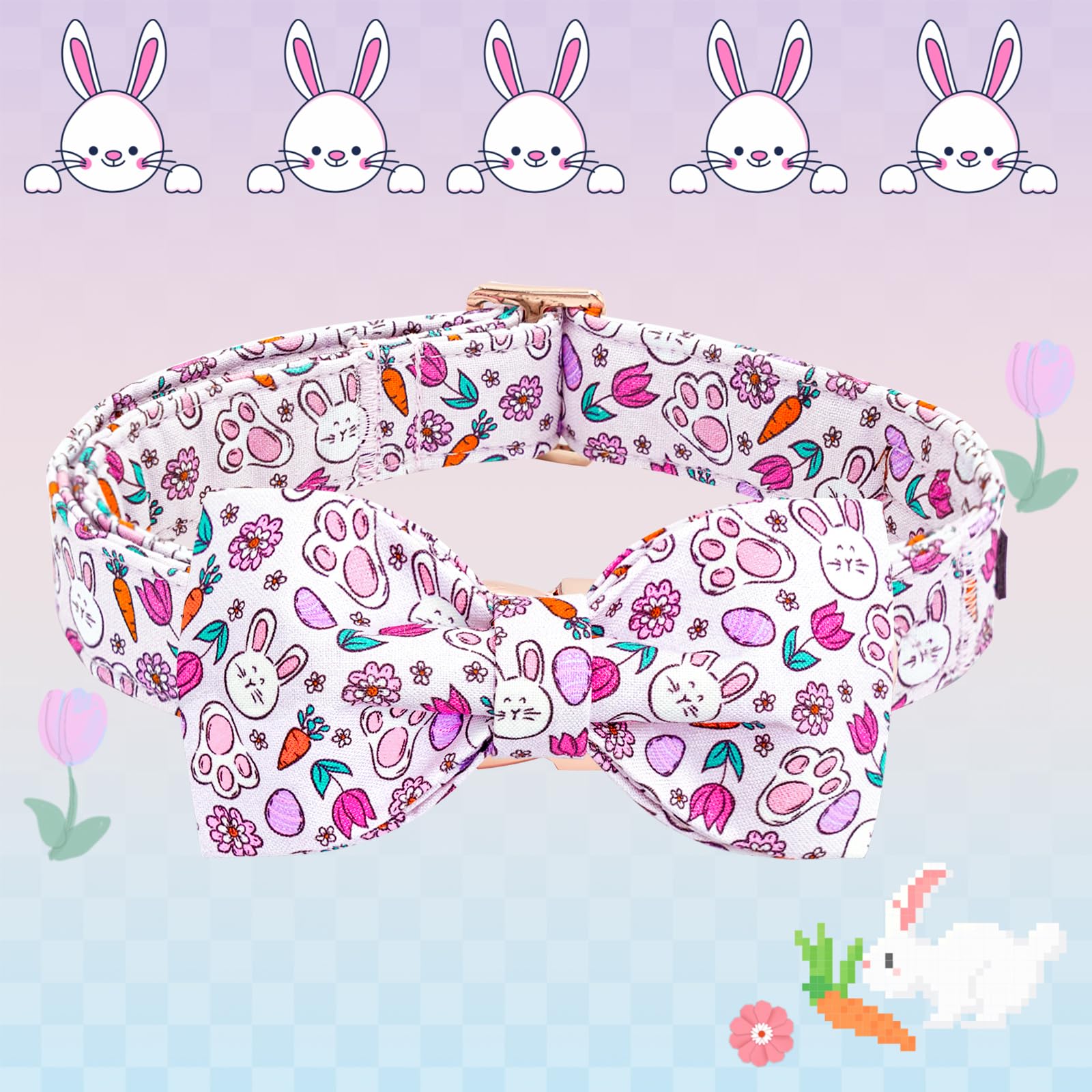 Lionheart Glory Dog Bow Collar Easter Day Dog Collar For Small Dogs,Easter Rabbits Eggs Colorful Dog Collars With Bowtie Spring