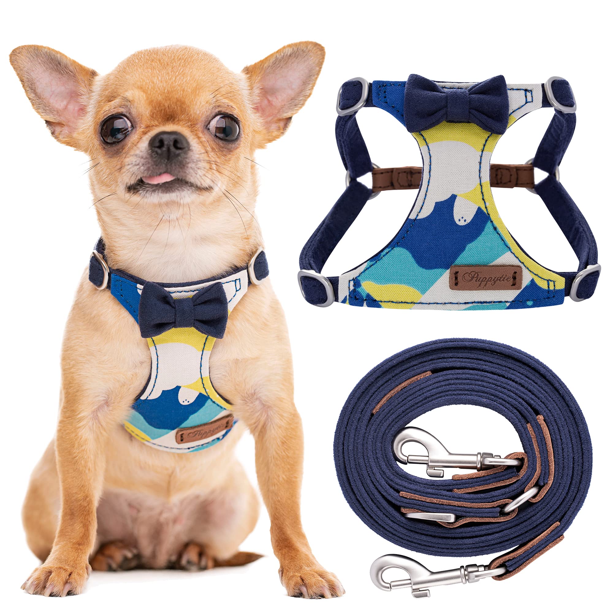 Puppytie No Pull xs Dog Harness with Multifunction Dog Leash,Soft Adjustable No Choke Escape Proof Pet Harness Vest,Suede Bow Na