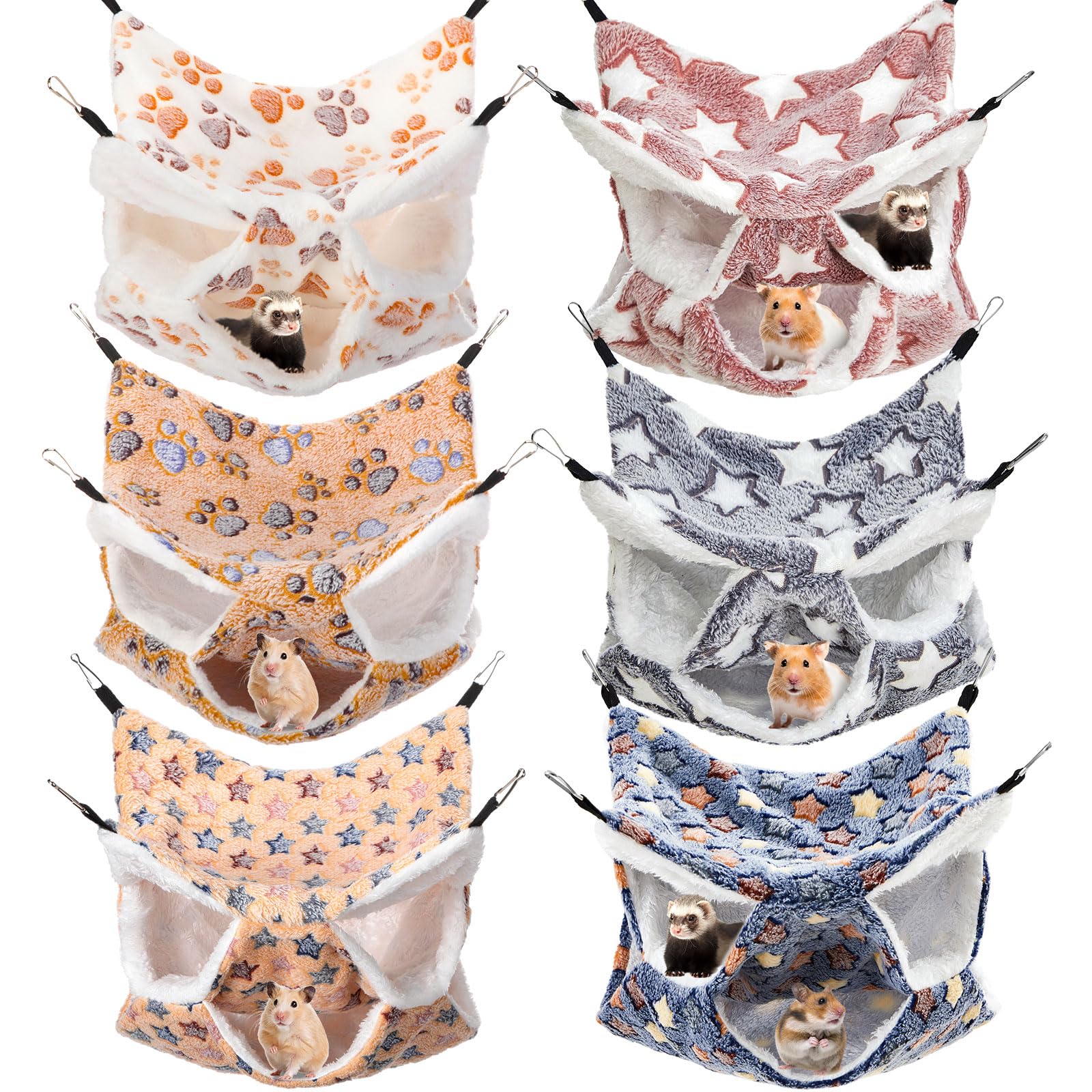 Sadnyy 6 Pieces Guinea Pig Rat Hammock Three Layer Ferret Bed Small Animal Hanging Pet Cage Hammock For Chinchilla Rat Sugar Gli