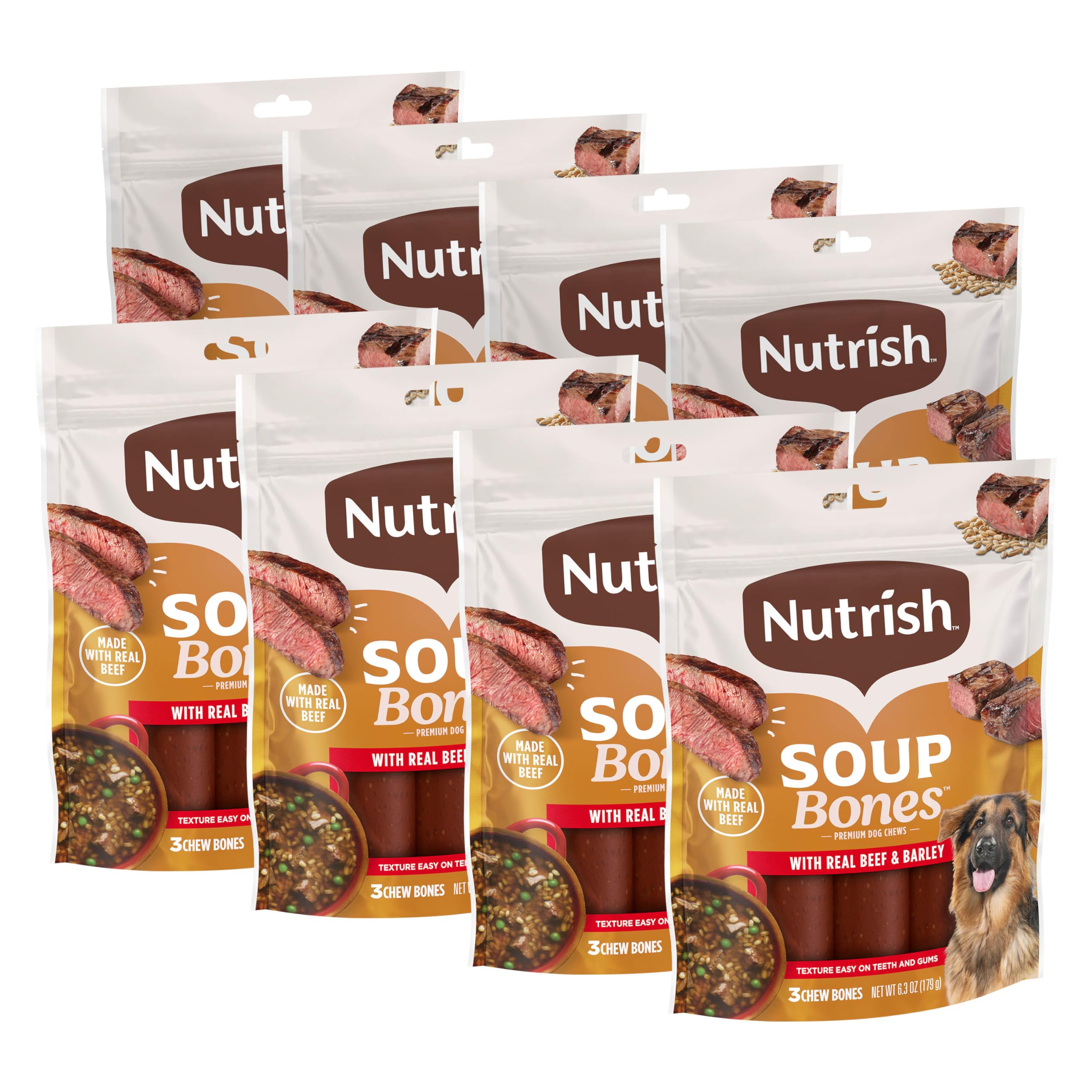 Rachael Ray Nutrish Soup Bones Dog Treats, Beef & Barley Flavor, 3 Bones (Pack of 8)