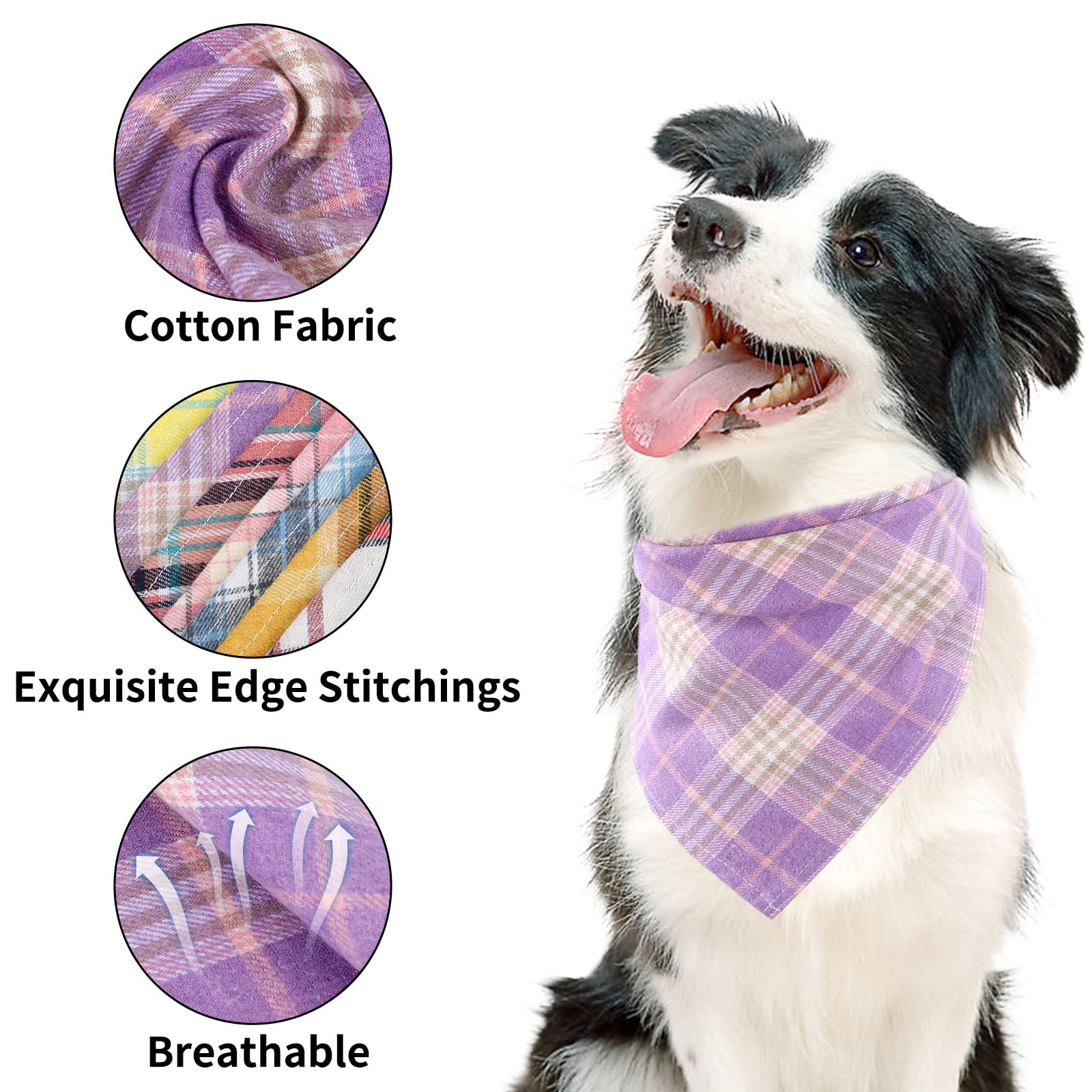 Segarty 30 Pack Triangle Dog Bandanas, 22.8'X15.7' Plaid Bibs Washable Pet Scarf Accessories Bulk For Small Medium Dogs Cats L
