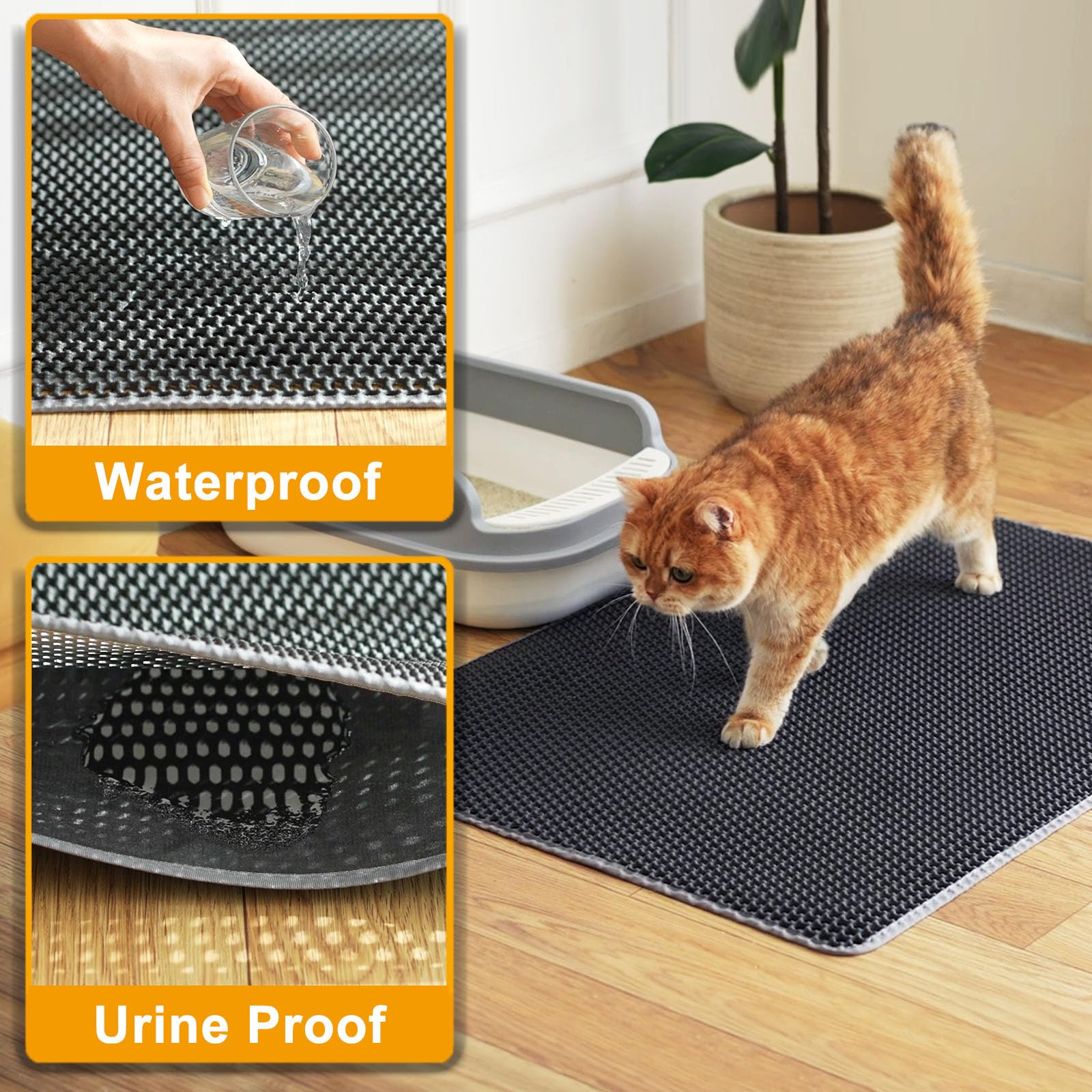 USHARP Extra Large Cat Litter Mat 47x28, Waterproof Non-Slip Litter Trapping Rug for Multi-Pet Homes, Easy Clean, Gray