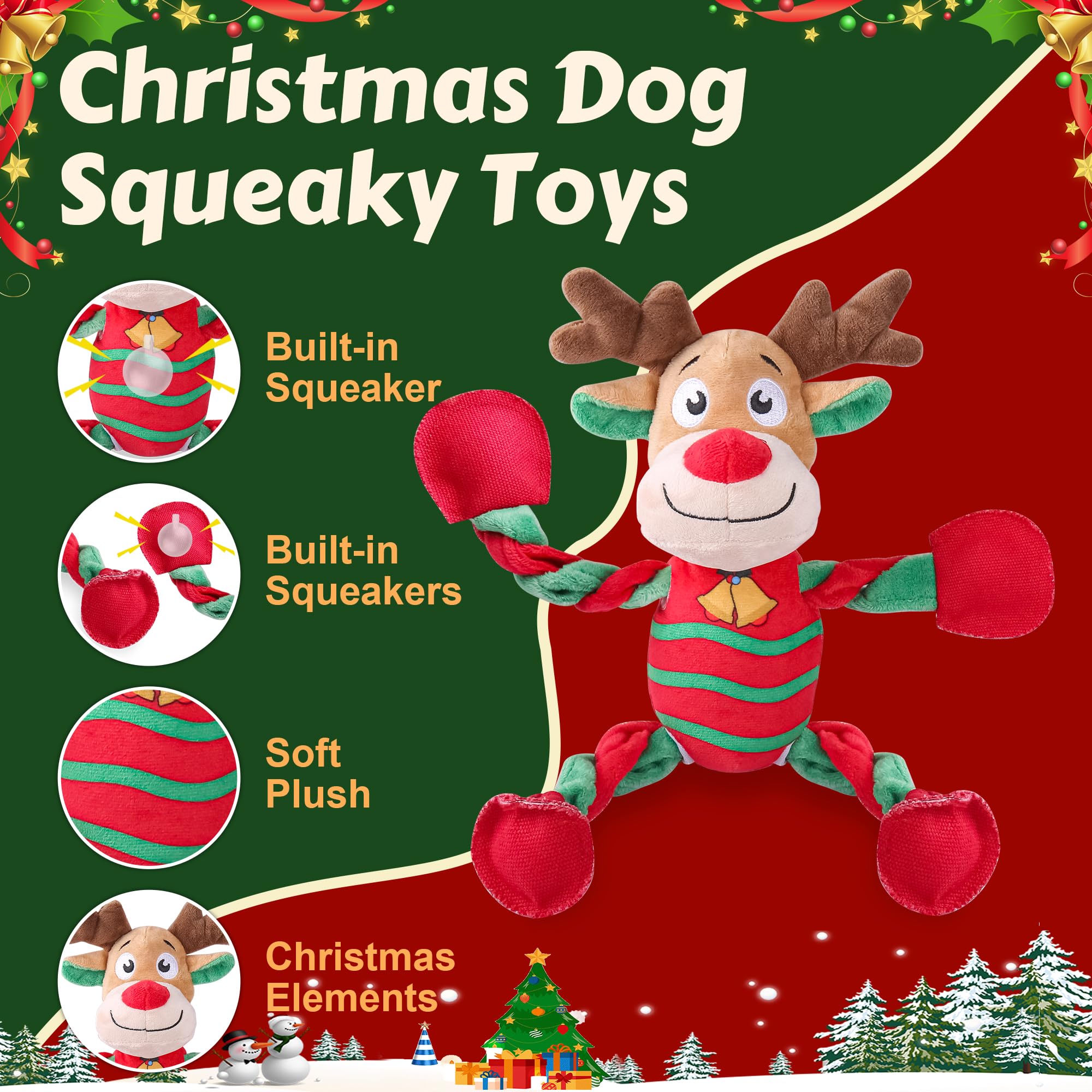 Newget Squeaky Dog Toys, Dog Chew Toys With Crinkle Paper For Puppy, Small, Medium, Large Dogs, Interactive Pet Holiday Toys For