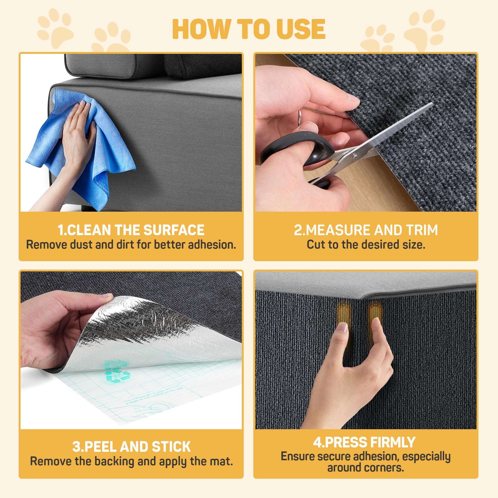 78.7''X15.8'' Cat Scratch Furniture Protector Pad - Durable Sticky Scratch Wall Mat,Couch Corner Protector With Self-Adhesive Ba