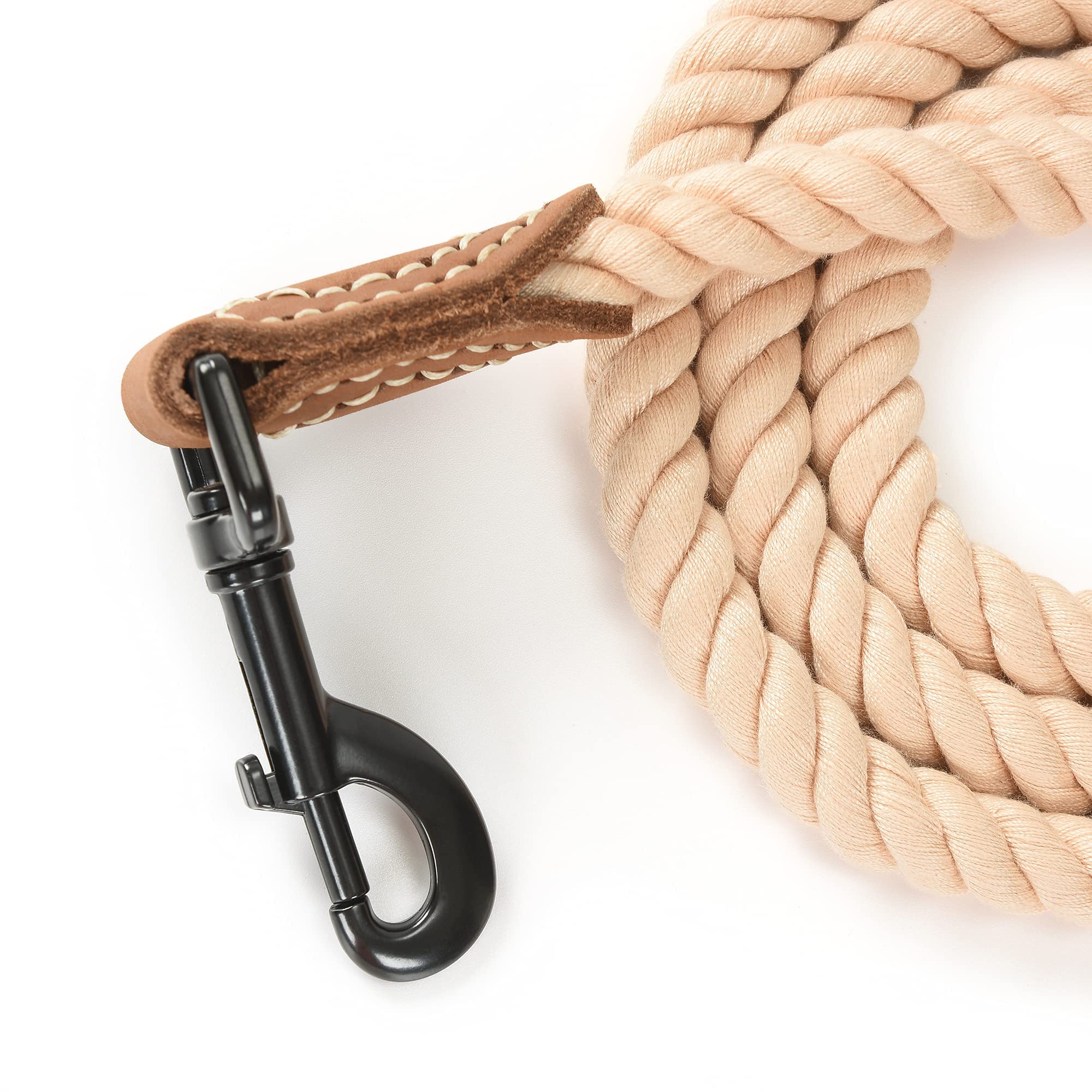 Mile High Life Dog Leash | Braided Cotton Rope Dog Leashes With Leather Tailor Tip | 6 Feet Dog Leash W Heavy Duty Metal Clasp | Wedding Dog Leash (Light Brown, 72Inches)