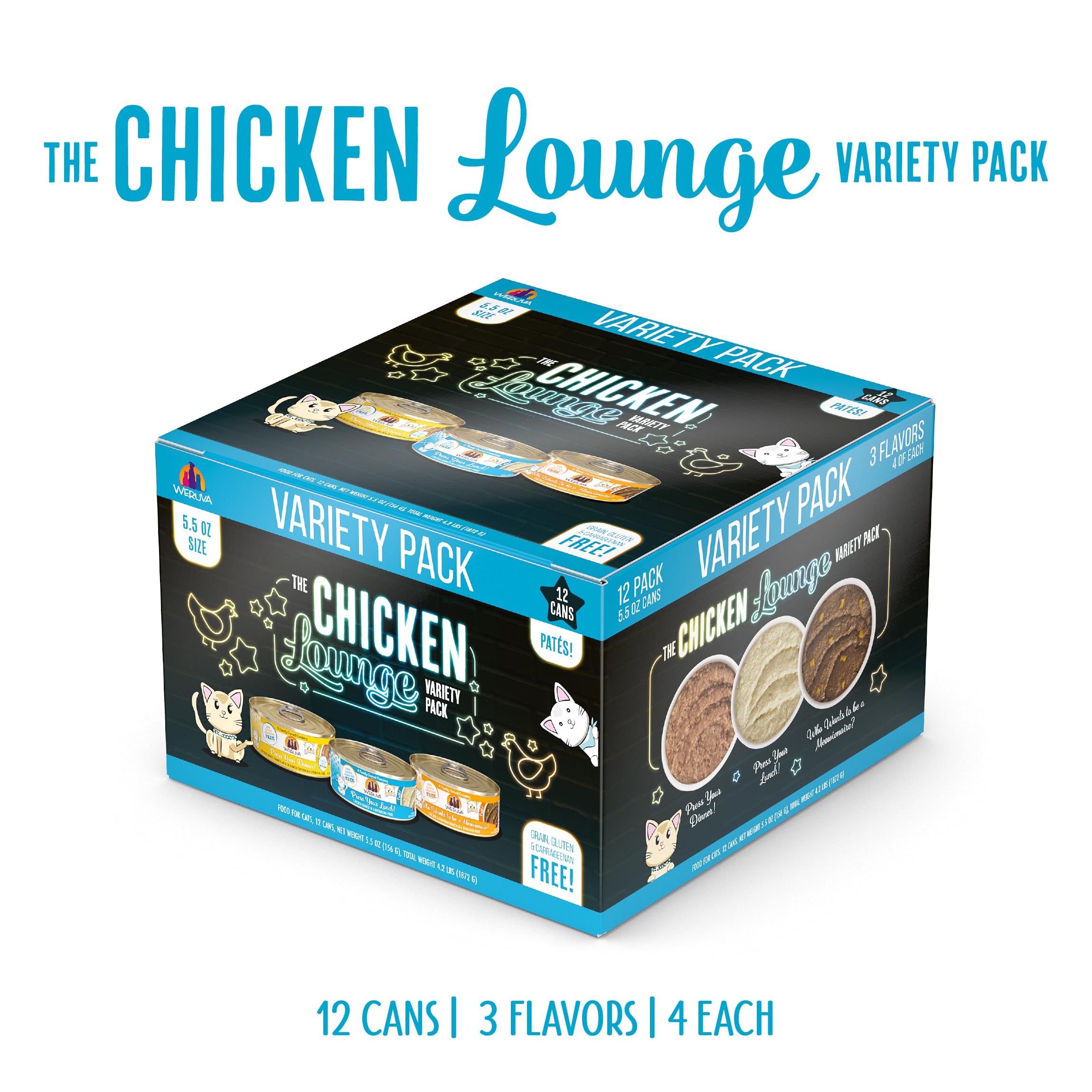 Weruva Wet Cat Food, The Chicken Lounge Pat   Variety Pack, 5.5oz Can, Pack of 12