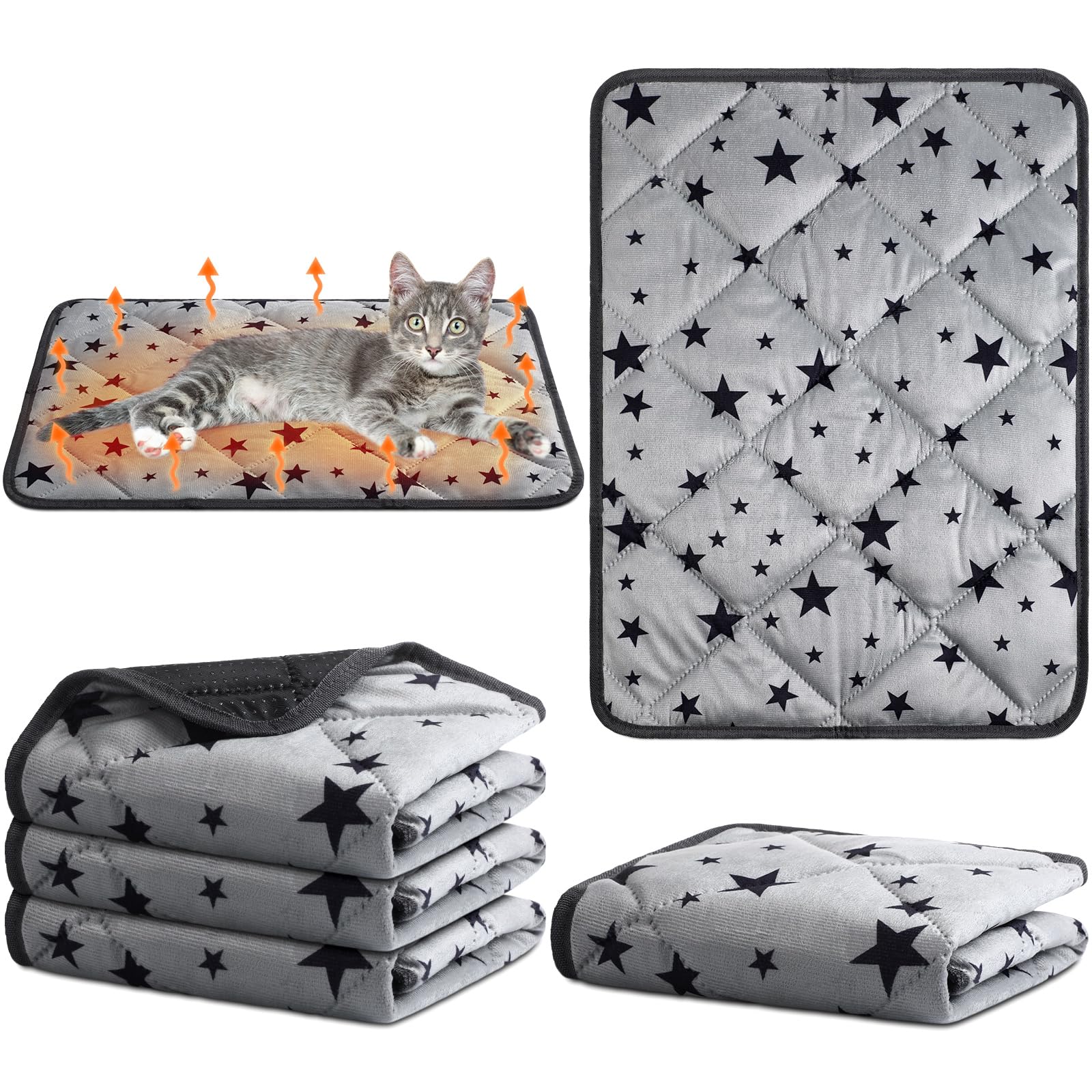 Namalu 4 Pack Self Warming Cat Bed Self Heating Cat Mat Star Pattern Soft Dog Crate Pad Thermal Pet Mat Anti Slip Kennel Washabl