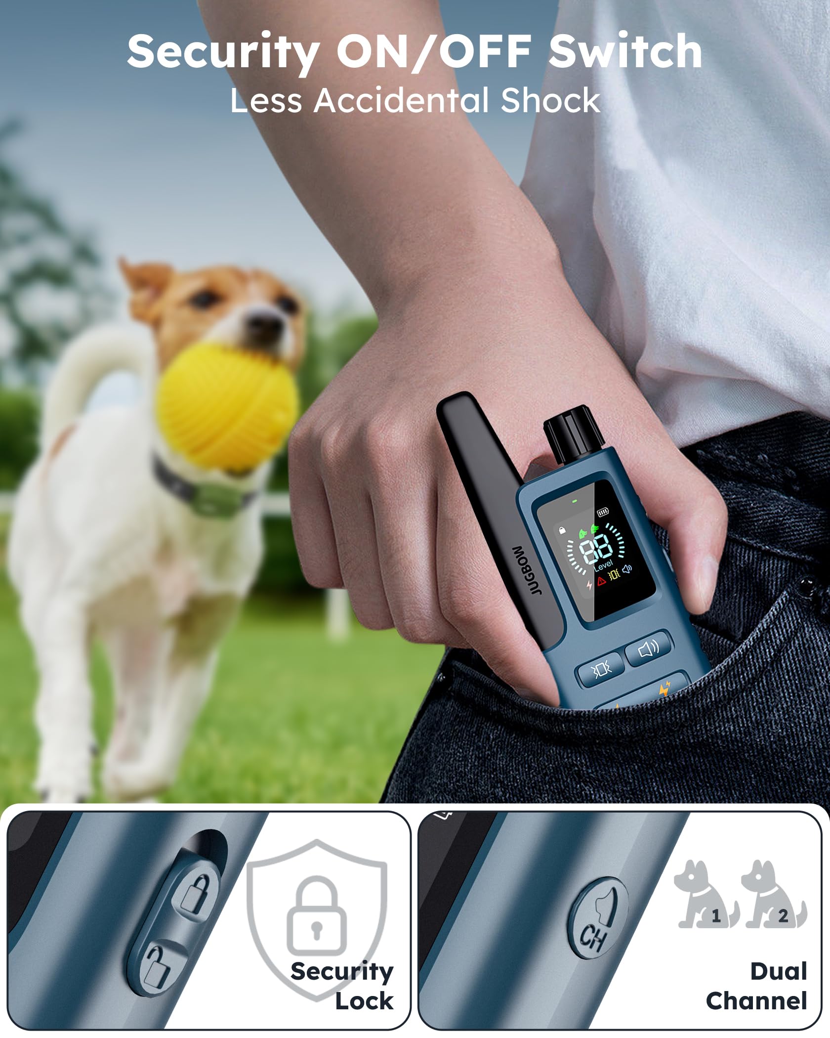 Jugbow Dog Shock Collar 2 Dogs (10-120Lbs) - 4200Ft Dog Training Collar With Remote Ipx7 Waterproof Electric Collar With 4 Training Modes, Rechargeable E-Collar For Lager Medium Small Dog Cyan Blue