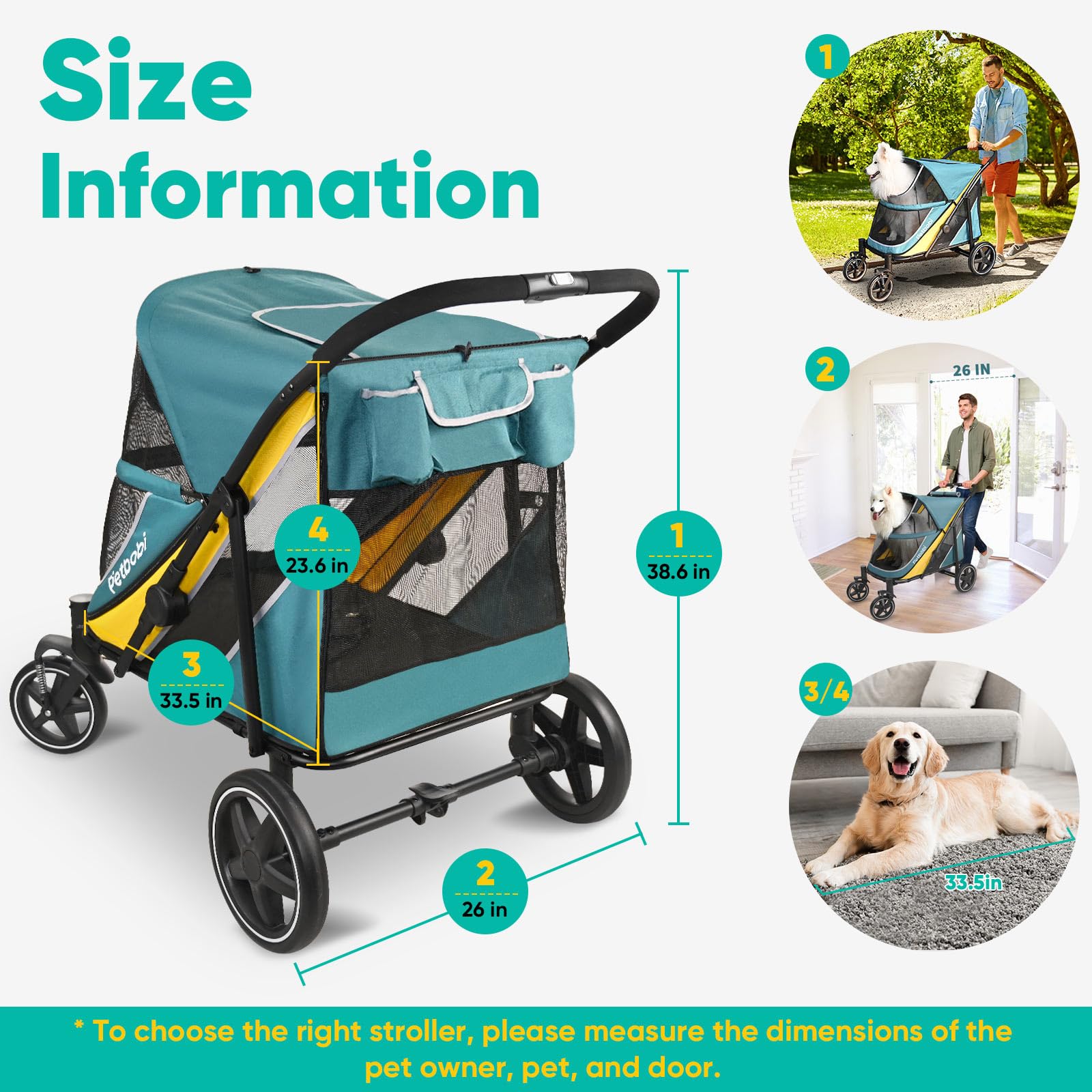 Petbobi Dog Stroller for Large Dogs - Easy Fold, Dual Entry, All Terrain, Green, up to 80 lbs