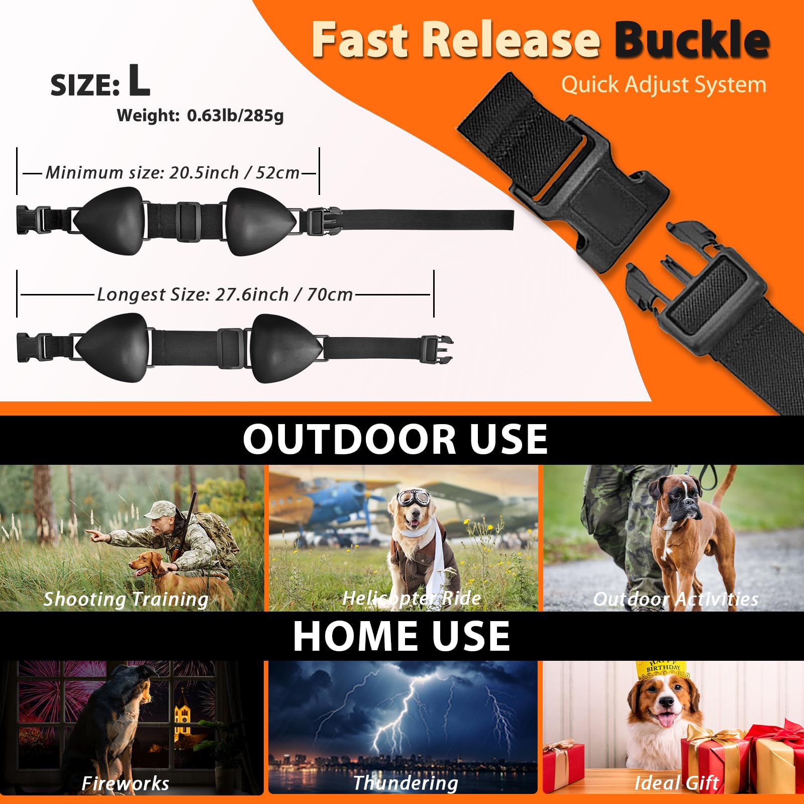 ZOHAN Dog Ear Muffs for Noise Protection, Comfort Dog Noise Cancelling Ear Muffs with Fast Snap Lock for Fireworks, Thunder, Vac