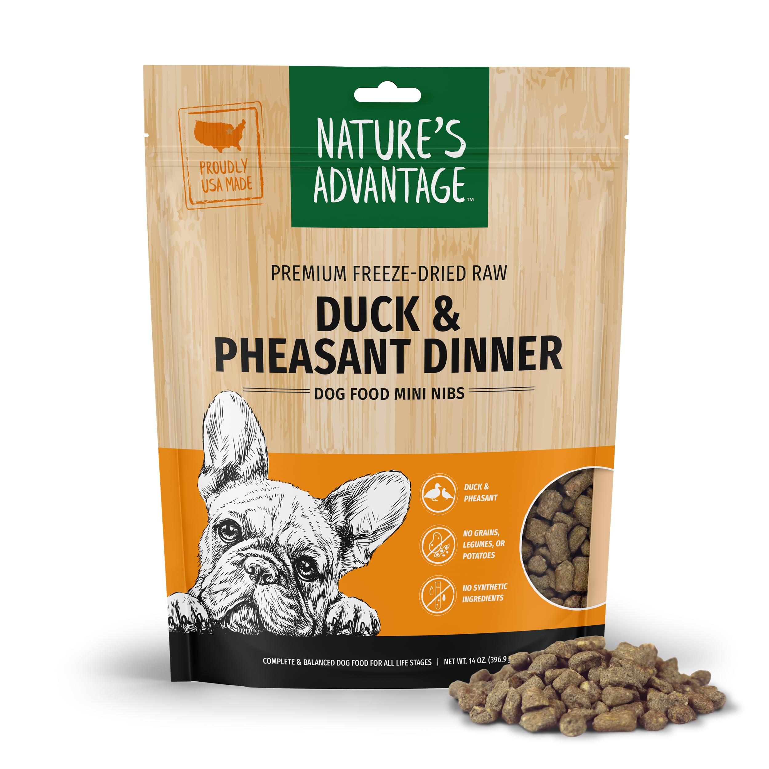 Natures Advantage Freeze-Dried Raw Duck & Pheasant Dinner Dog Food Mini Nibs, 14 oz | Grain Free, High Protein Nutrition