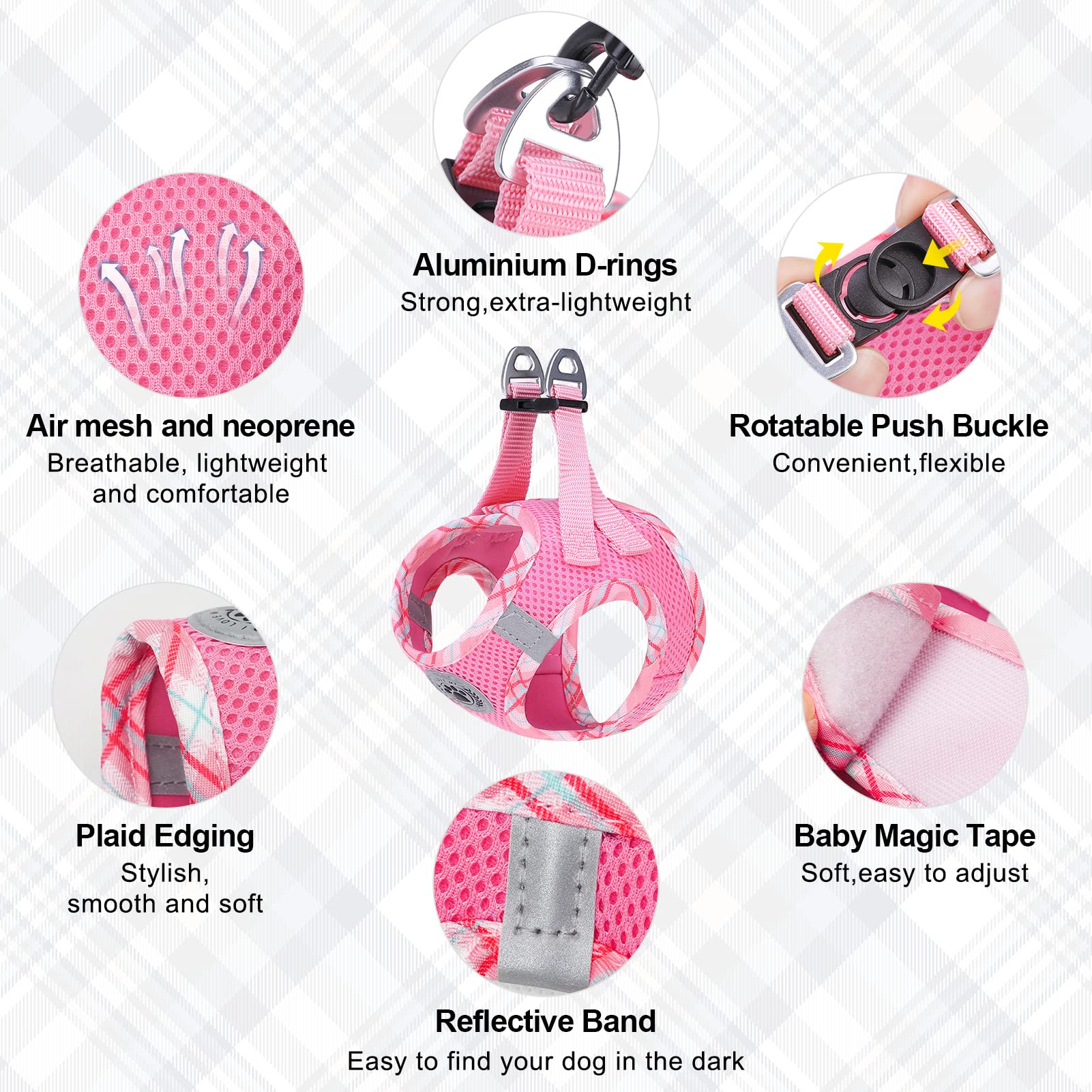 Beautyzoo Dog Harness And Leash Set For Small Medium Dogs,No Pull Step-In Harness For Puppy S M Sized Dogs And Cats,Air Mesh Adjustable Breathable Soft No Chock Escape Proof Vest Harnesses,Pink Xxs