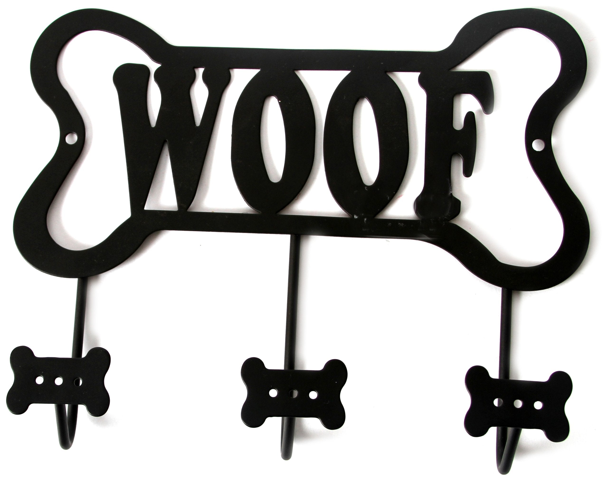 Dei Wall Rack 'Woof' Bone Leash Holder, Black