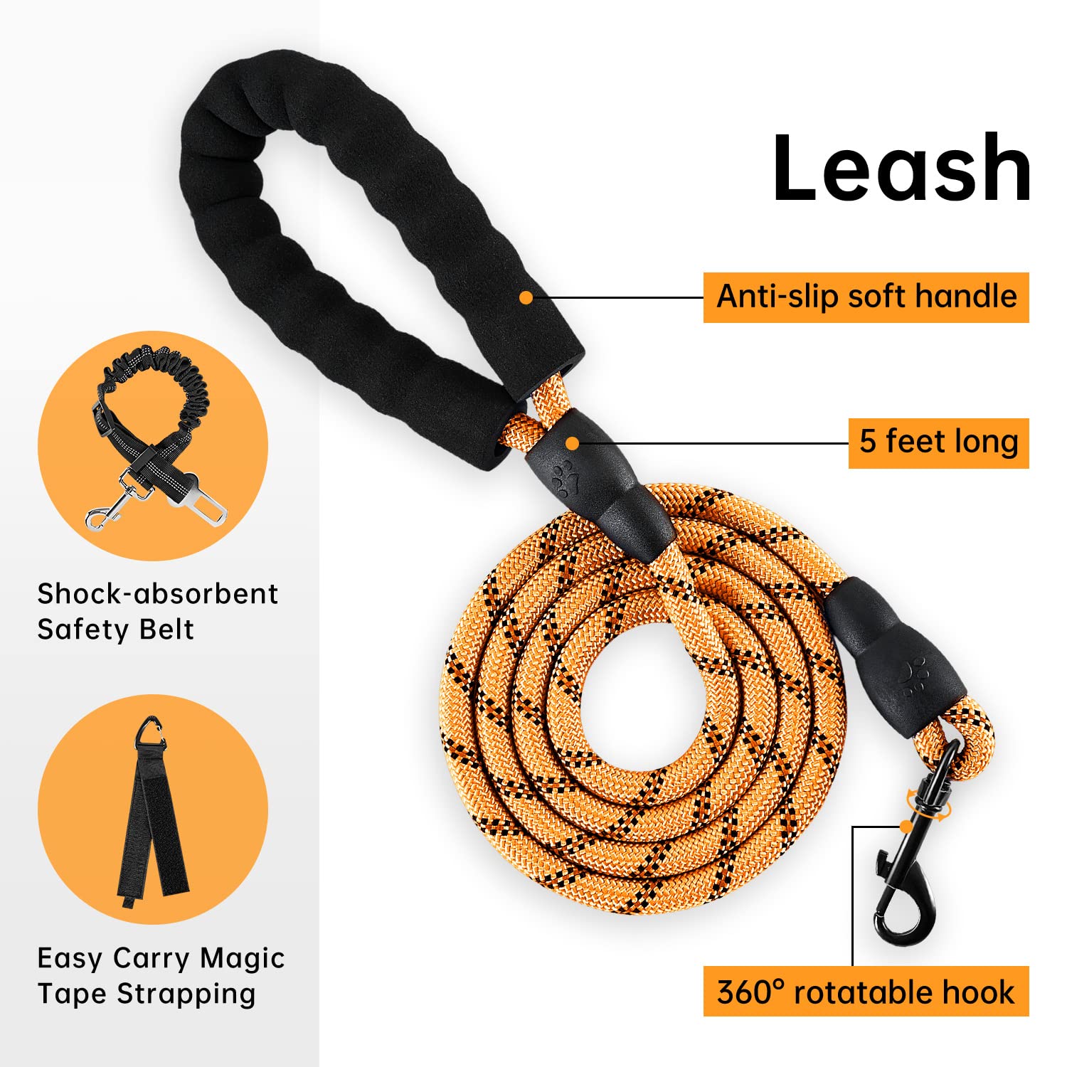 IVY&LANE No Pull Dog Harness for Medium Dogs, Soft Mesh, Adjustable, Reflective, Orange