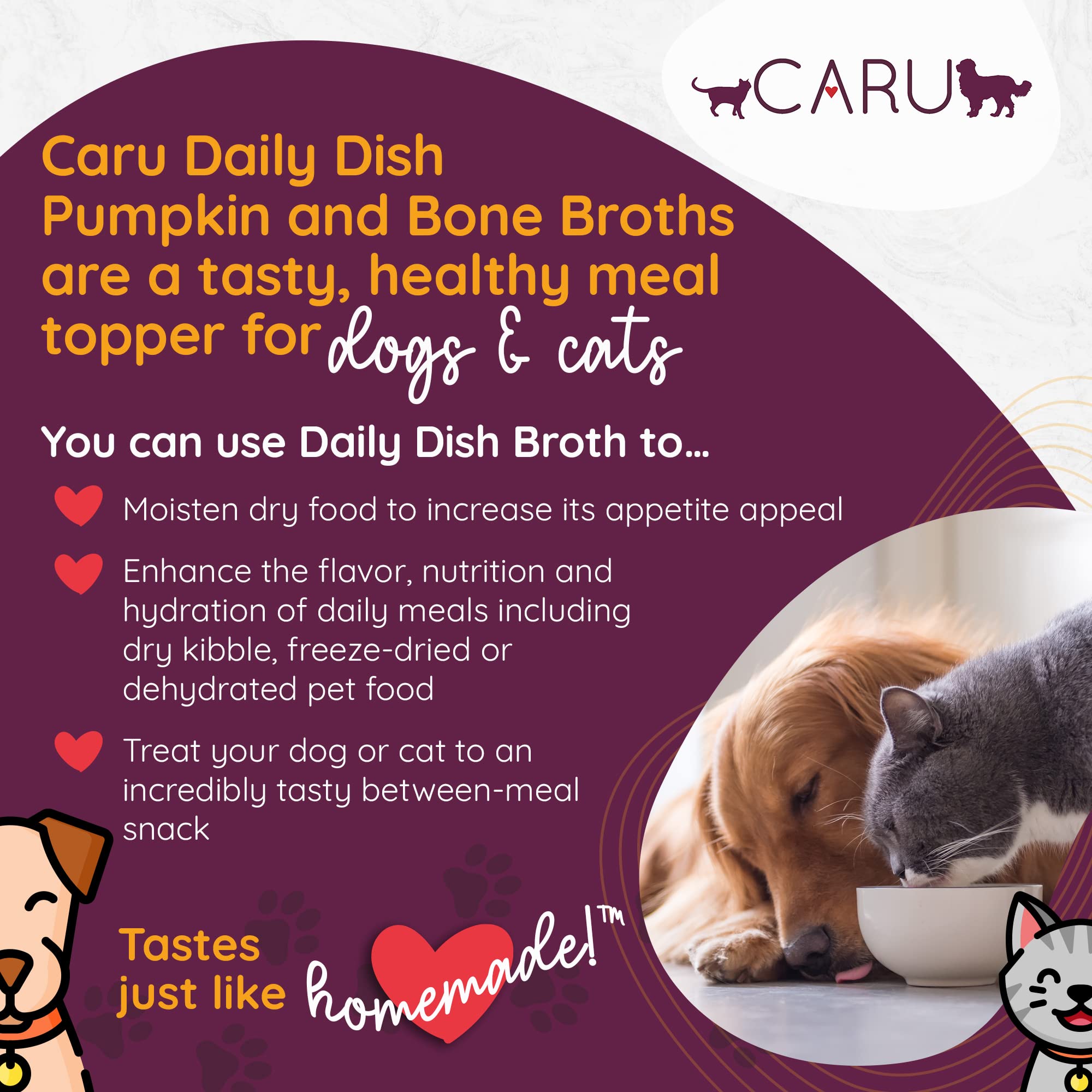 Caru - Daily Dish Chicken Bone Broth Meal Topper for Dogs & Cats - Savory Pour-Over Broth - 1.1 lbs Each - 12 Pack