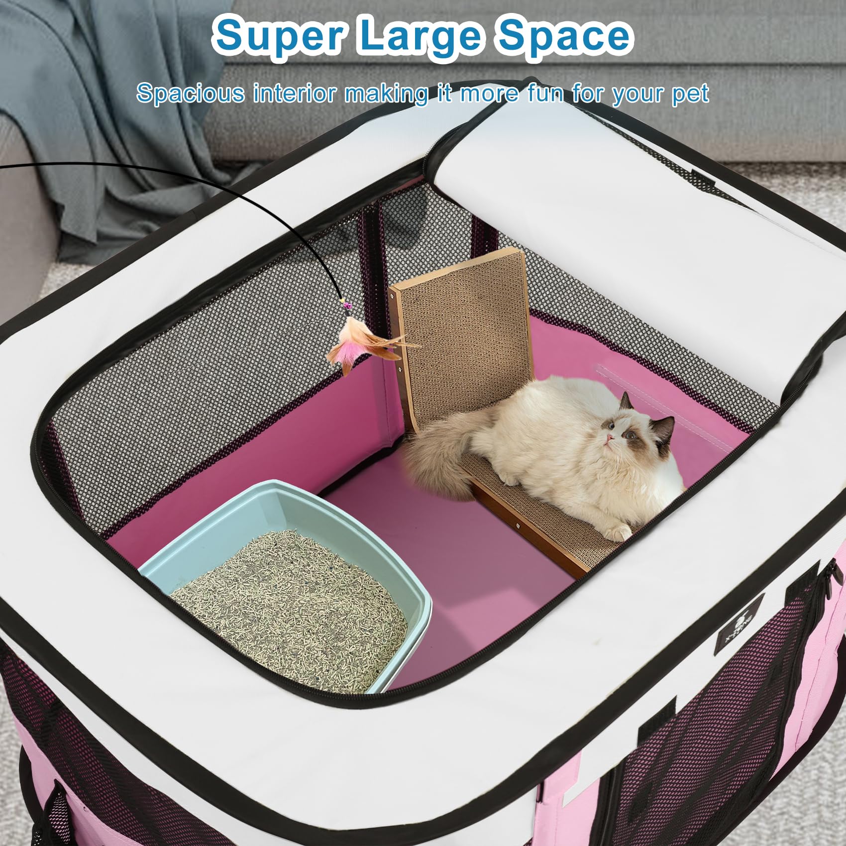 X-ZONE PET Dog Playpen, Puppy Cat Play Pen Portable Foldable Indoor/Outdoor Tent Crate Cage, Portable Pet Crate Medium Size Pink