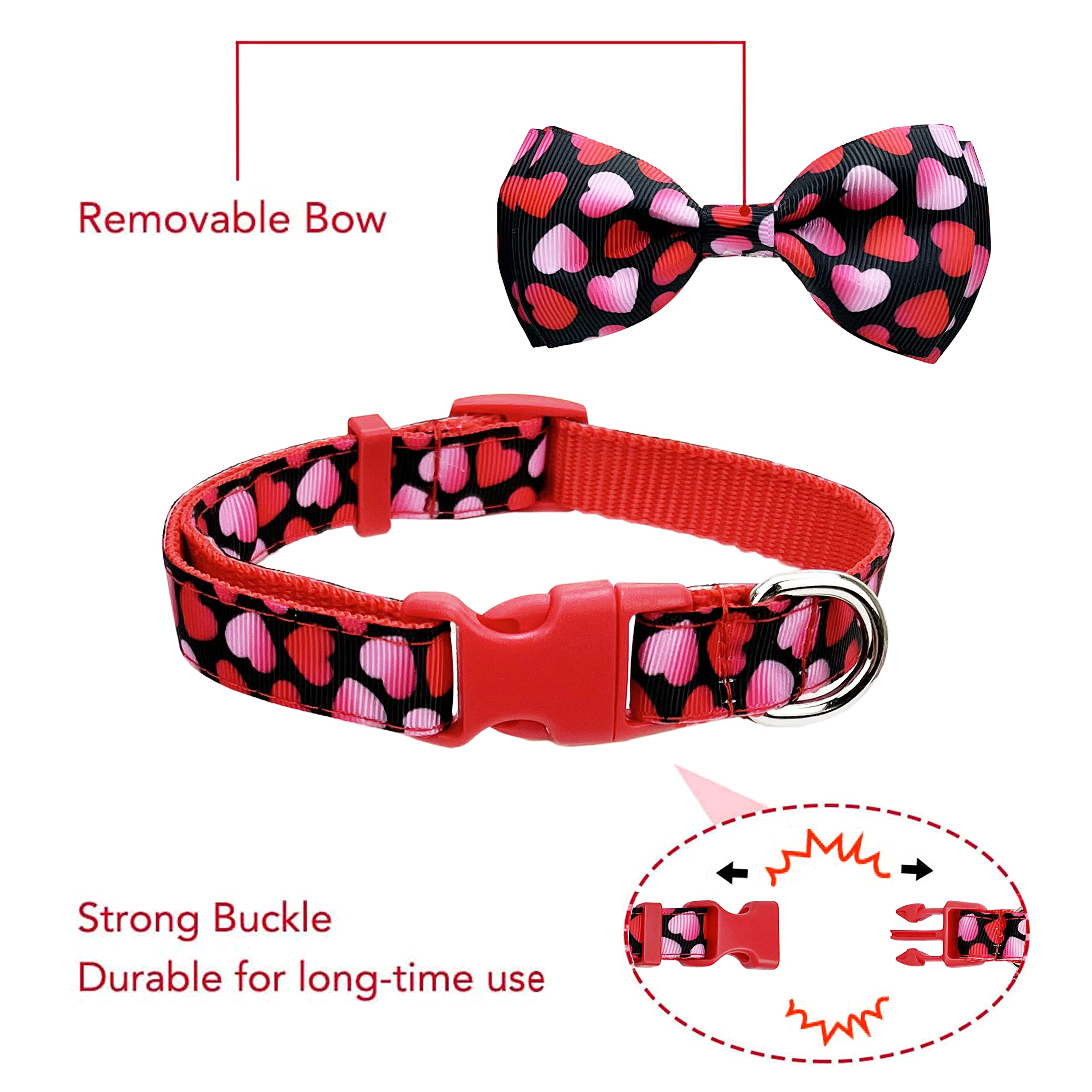 2 Pack Valentine Holiday Dog Bow Tie Collar,Heart Dog Collar For Large Medium Small Pets Puppies (Large)
