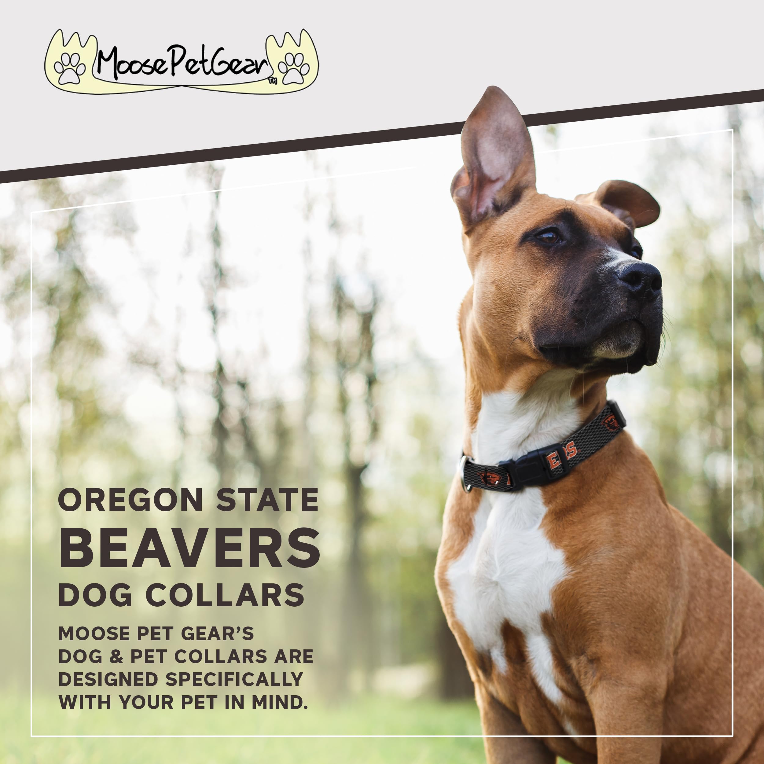 Moose Pet Wear Dog Collar - Oregon State University Beavers Adjustable Pet Collars 3/4' M, Beaver On Carbon Fiber
