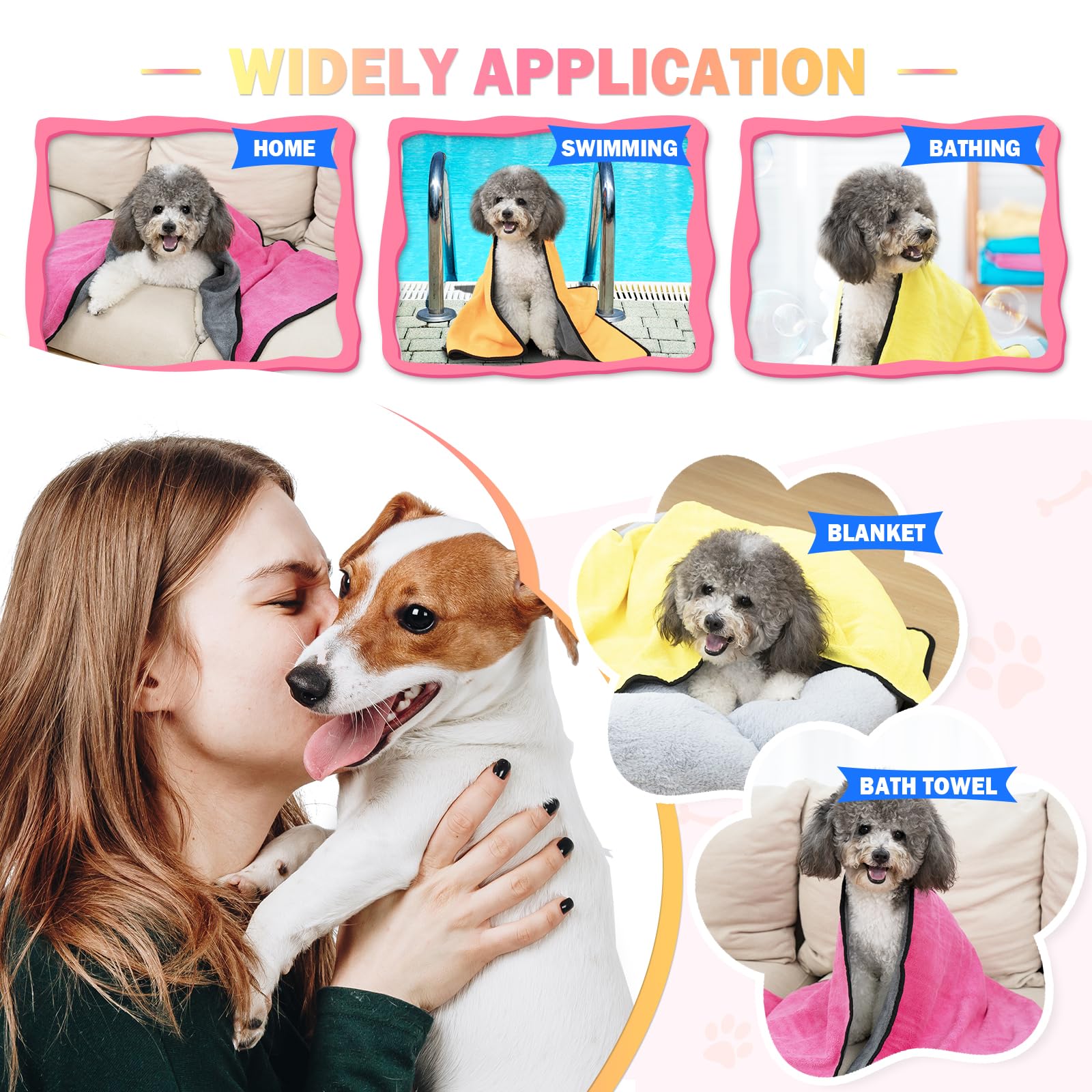 Micooyo 3Pcs Dog Towels For Drying, Super Absorbent Pet Grooming Towels, Quick Drying Dog Bath Towels For Puppy Cats (Yellow, Pi