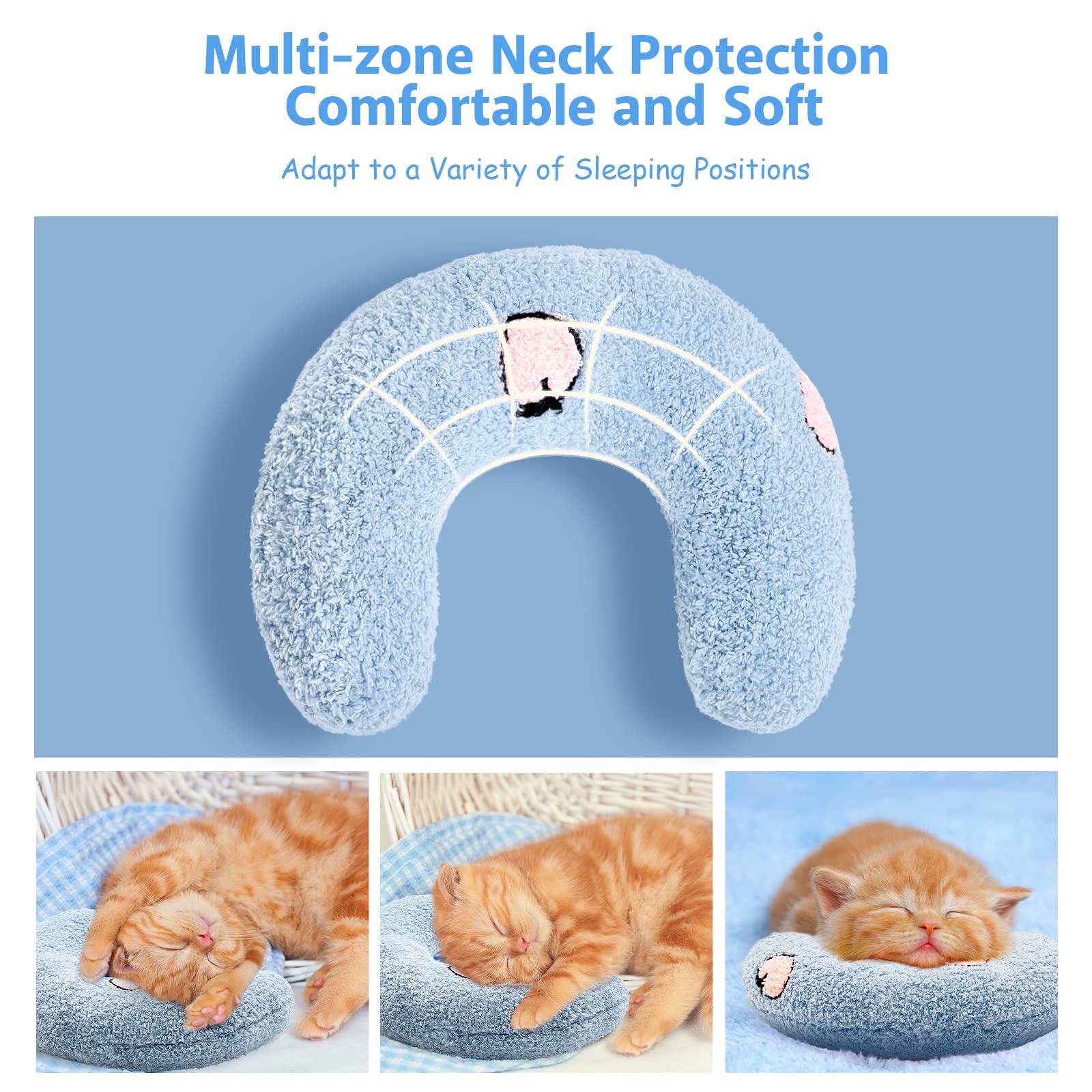 ucho Pillow for Cats, Soft Fluffy Cat Neck Pillow for Cat Bed, U-Shaped Pillow for Pet, Pet Calming Toy Half Donut Cuddler for J