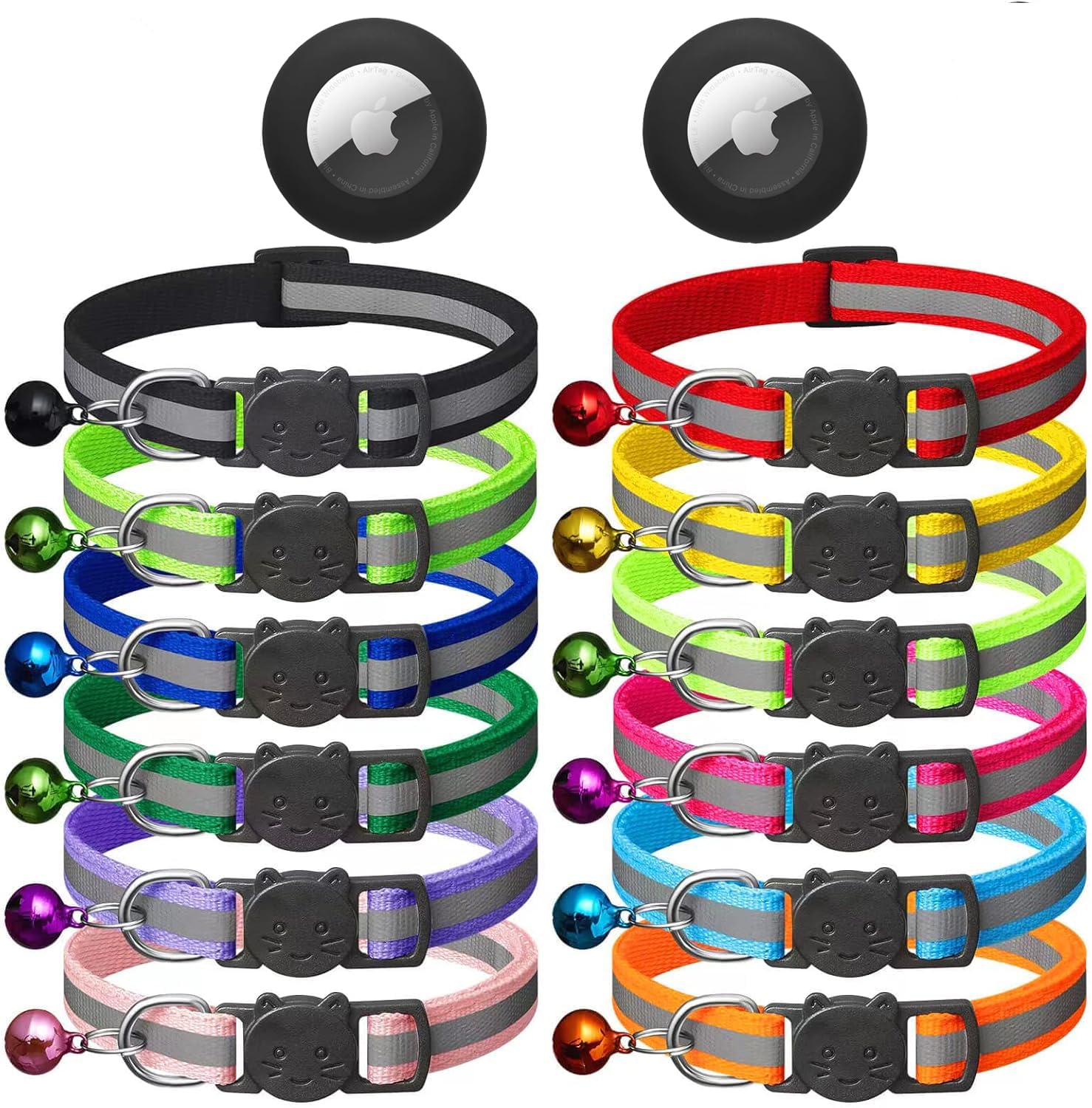 14 Pack Airtag Cat Collar Reflective-Breakaway With Airtag Holder And Bells,Adjustable 7.5''-12.5'',Safety Kitten Collar, Ideal 