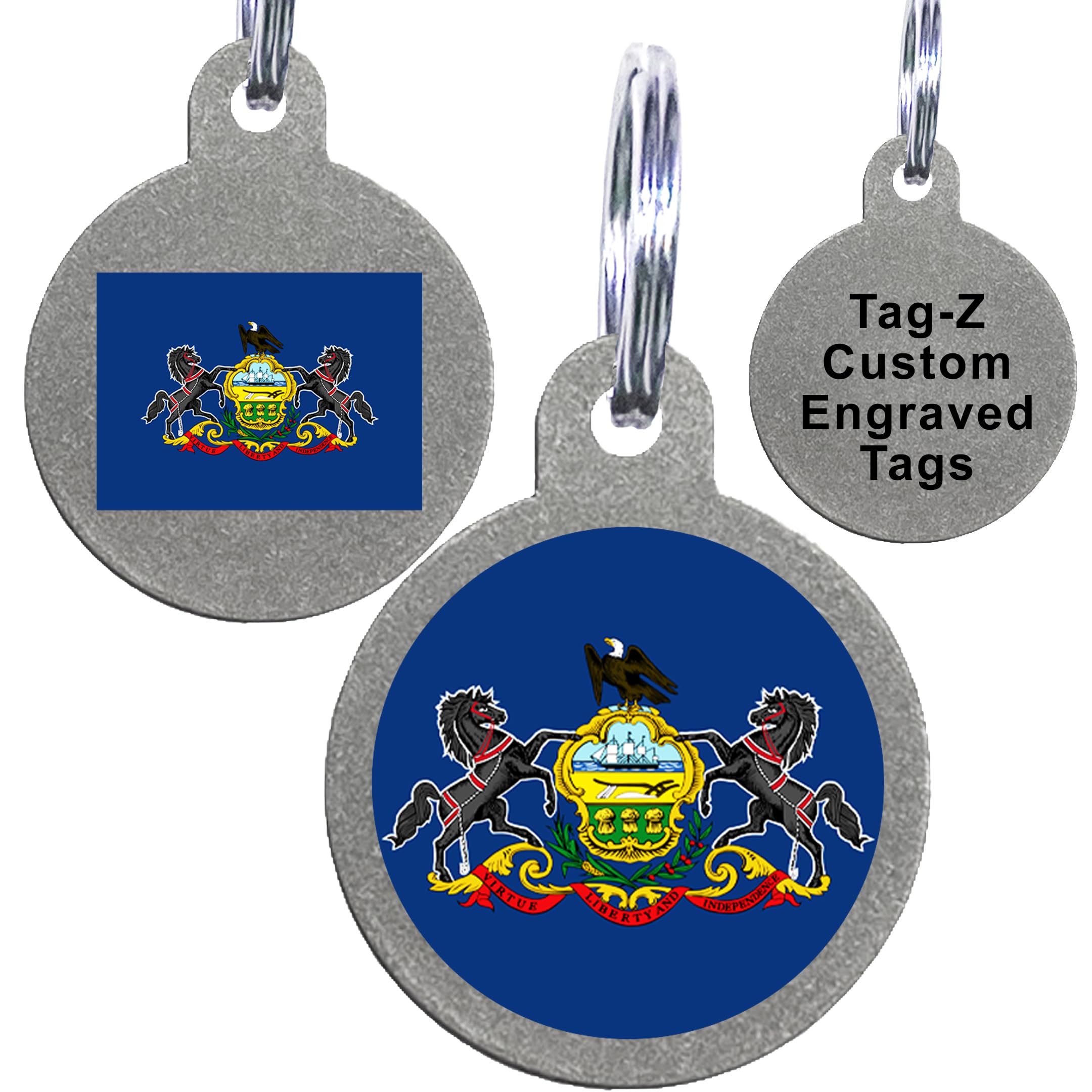 Pennsylvania Flag Pet Id Tags, Custom Printed And Laser Engraved Circle