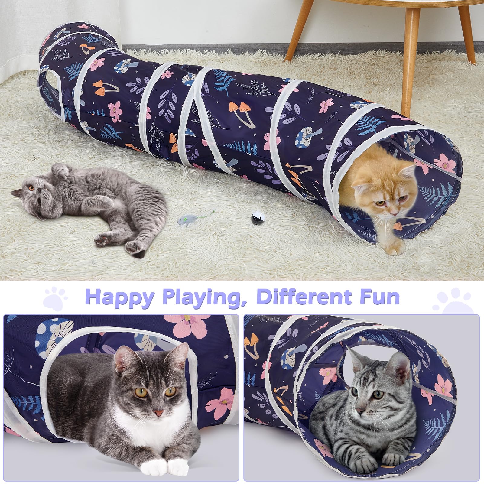 Glittme Cat Tunnel - S-Shape Foldable Cat Tube, Blue Forest, Polyester, Model YB000133