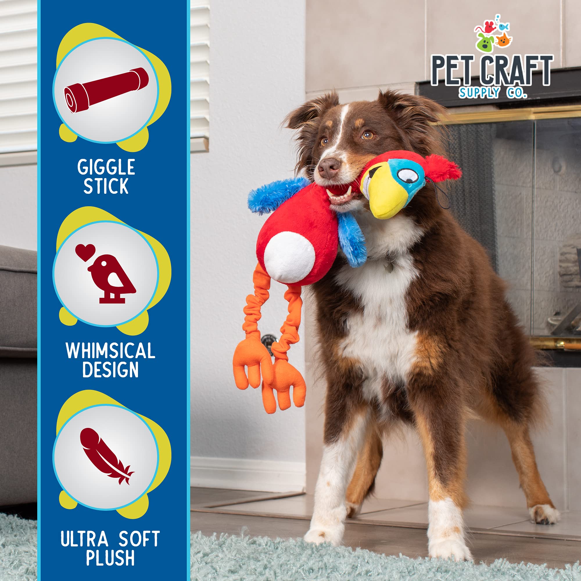 Pet Craft Supply Giggling Puffin & Parrot Multi Pack Interactive Dog Toys With Sound For Large Breed And Small Dogs Soft Chew Pl