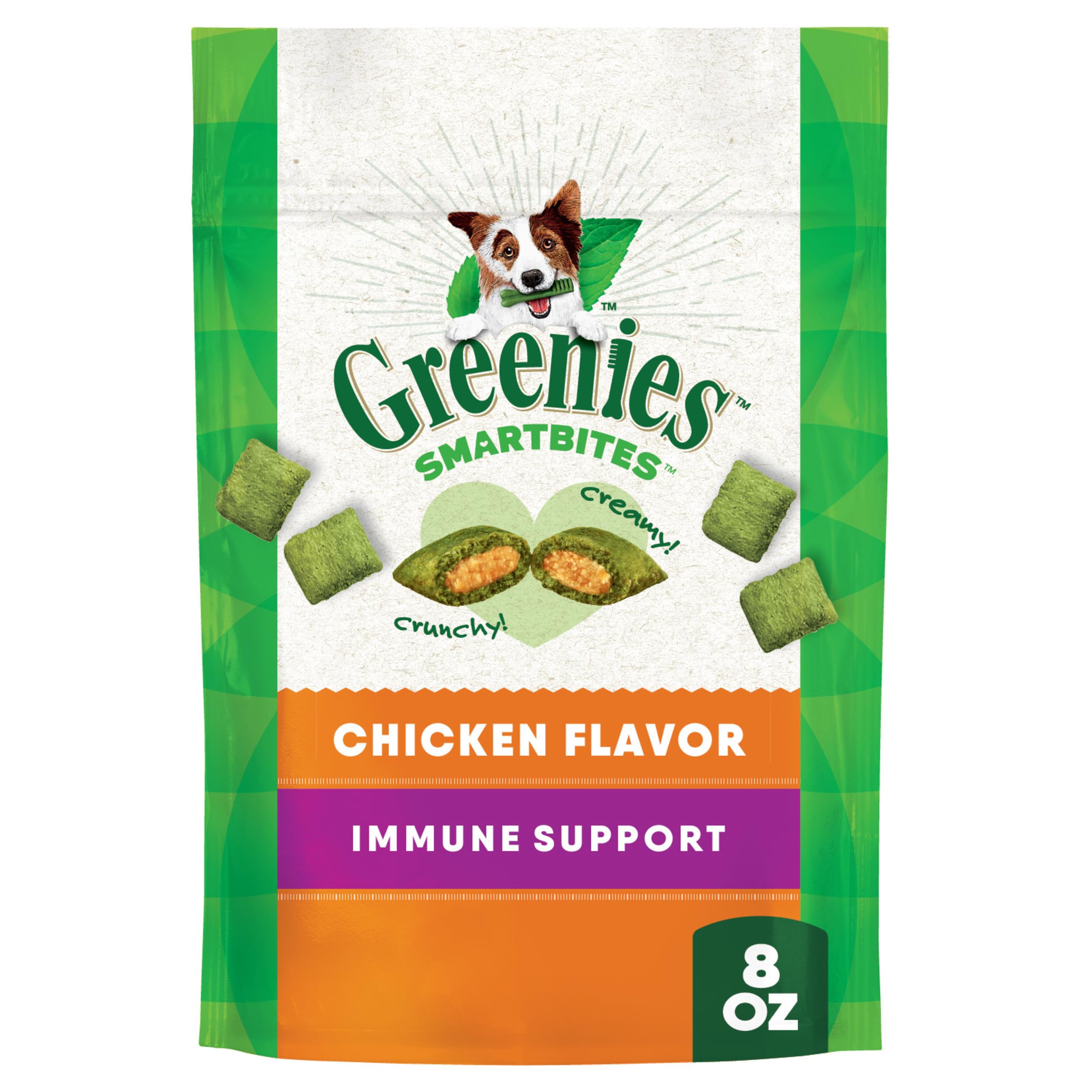 Greenies Smartbites Immune Support Crunchy & Soft Dog Treats, Chicken Flavor, 8 oz. Pack