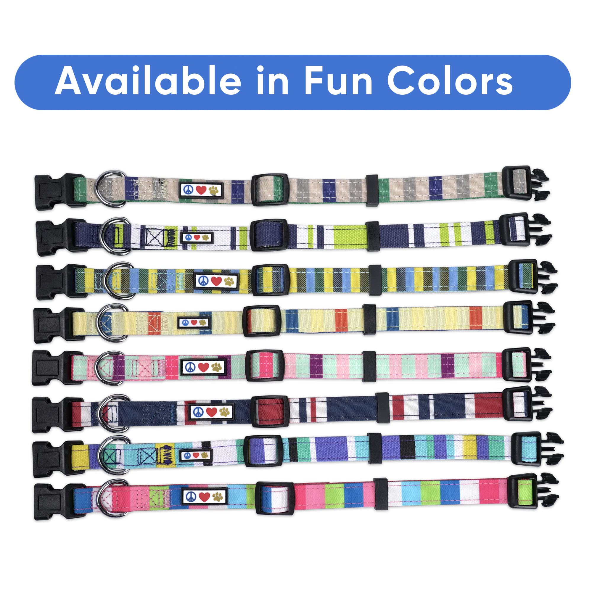 Pawtitas Pet Soft Adjustable Solid Color Nylon Puppy / Dog Collar Matching Leash And Harness Sold Separately Personalized Customizable Dog Collar Embroidered Customize W Pet Name & Phone Number (X-Small (Pack Of 1), Pink / Teal / Green)