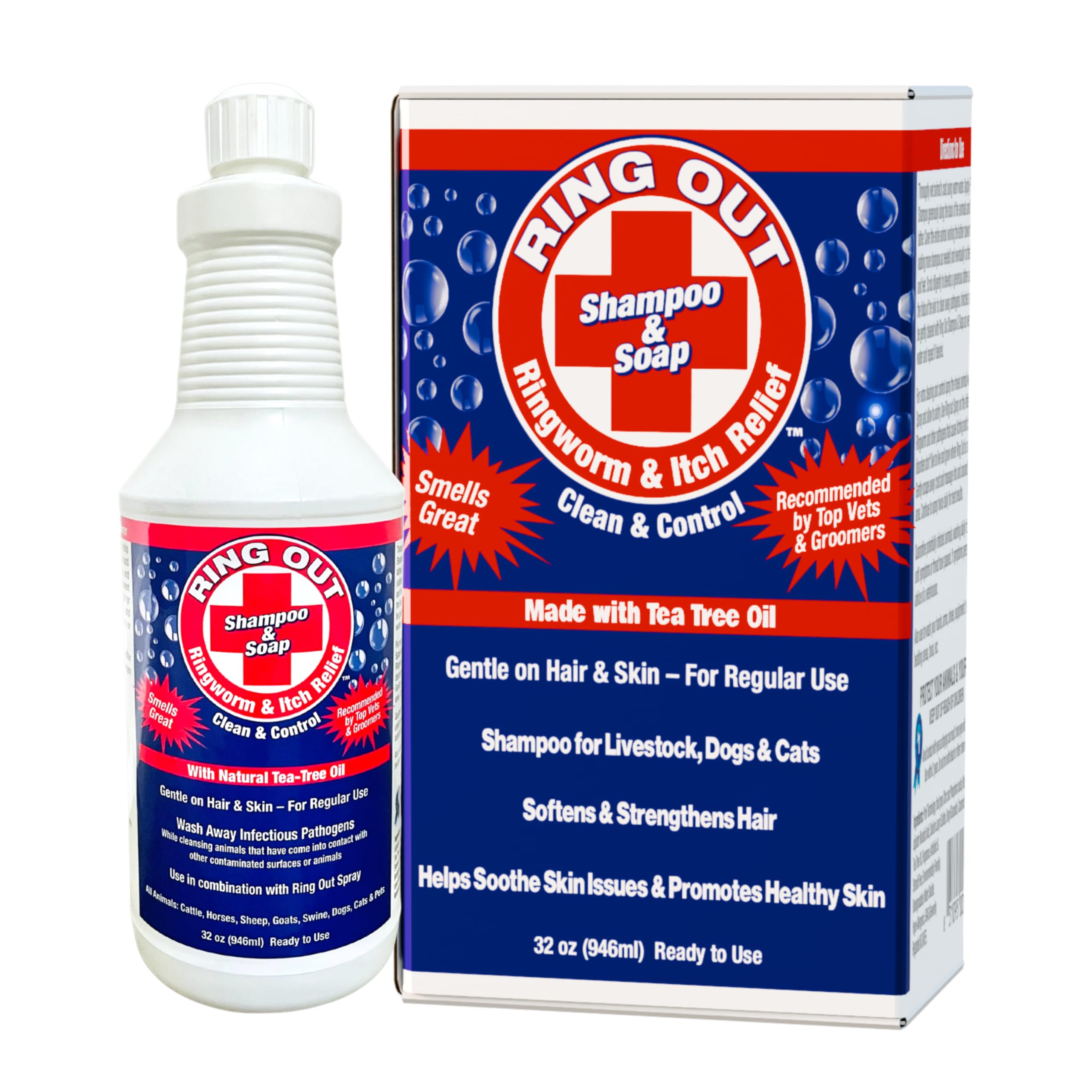Ring Out Shampoo and Soap 32 oz - Low SUDSING Pet, Dog, Show Livestock Shampoo w/Tea Tree Essential Oil Strengthens & Promotes H