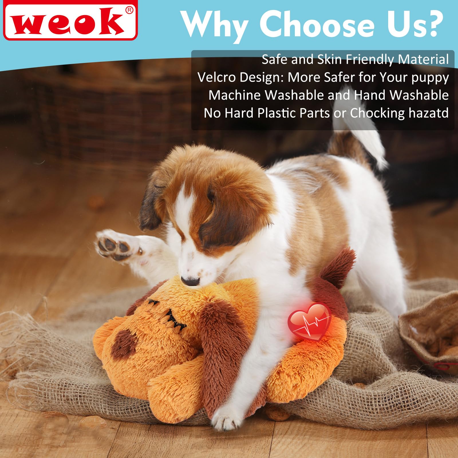 Weok Heartbeat Puppy Toy - Comfort Cuddler Pillow, Dog Anxiety Relief Calming Aid,Heartbeat Stuffed Toy For Dogs,Puppy Heartbeat Toy Sleep Aid,Dog Heartbeat Toy For Pet