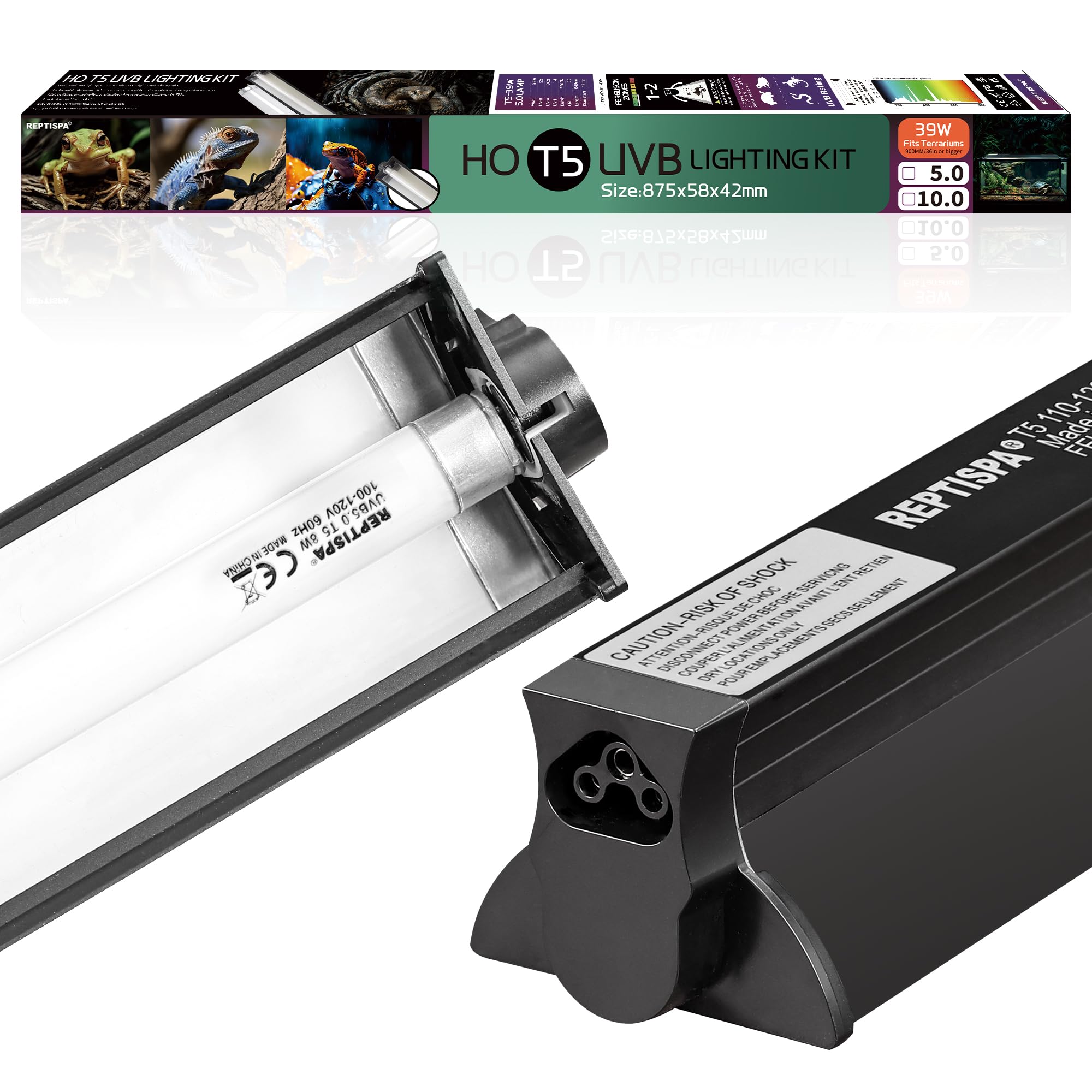 T5 Ho Uvb Lighting Combo Kit, 39W Reptile Light Fixture With Fluorescent Light Bulbs, Desert 10.0 Uvb Light For Reptiles And Amp