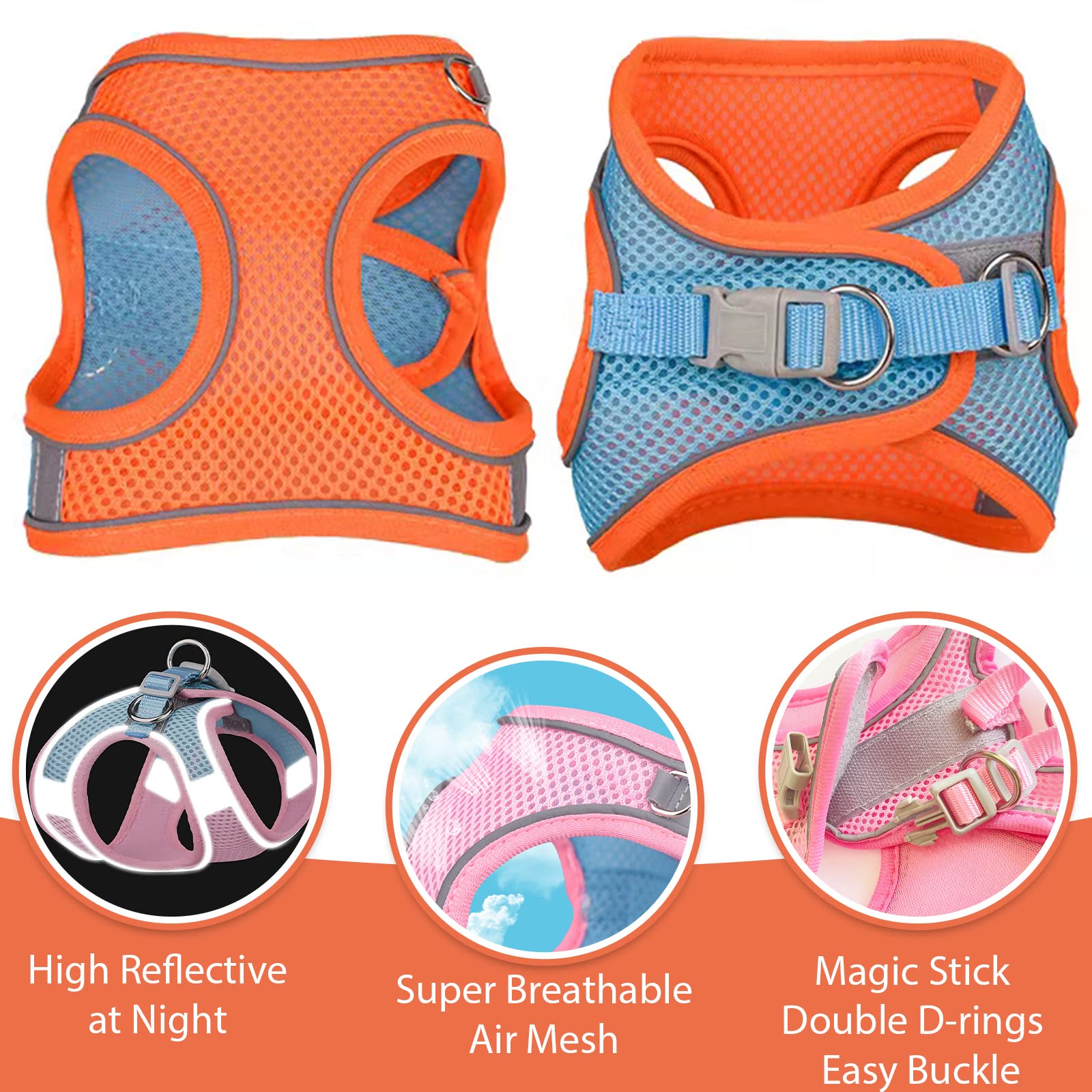 PETPUBGNZS Soft Small Dog Harness and Leash Set Mesh Puppy Harnesses Leash Easy Walk Dog Harness Vest Adjustable Reflective No P