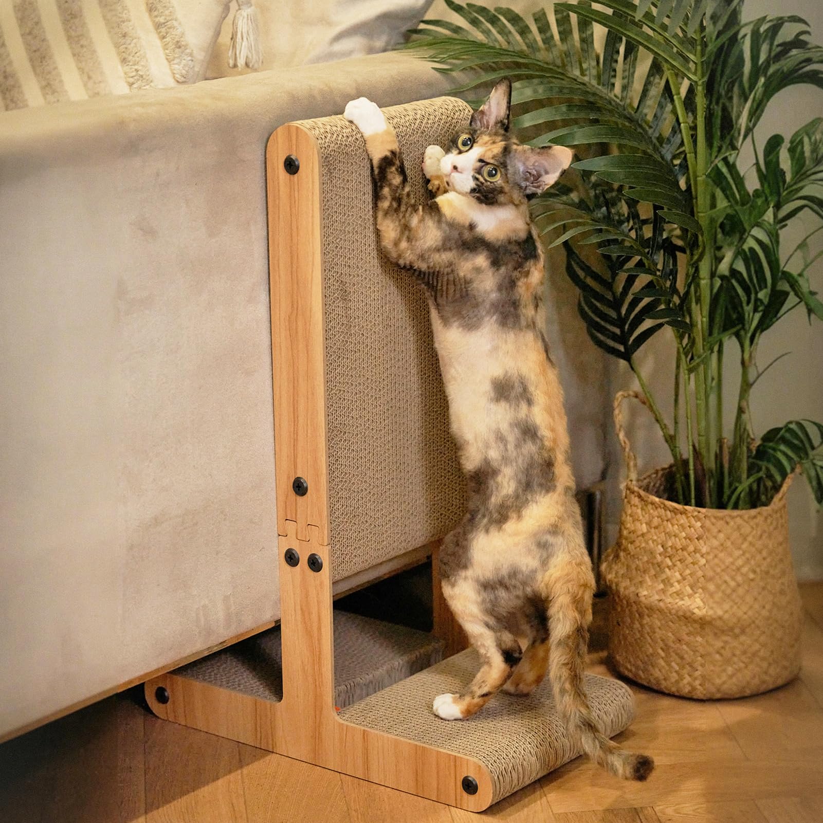 Nekosan T-Shaped Cat Scratcher For Indoor Cats, Double-Sided Furniture Protector, 23.6X16.9X9.6 Inch Large, Cardboard With Ball 
