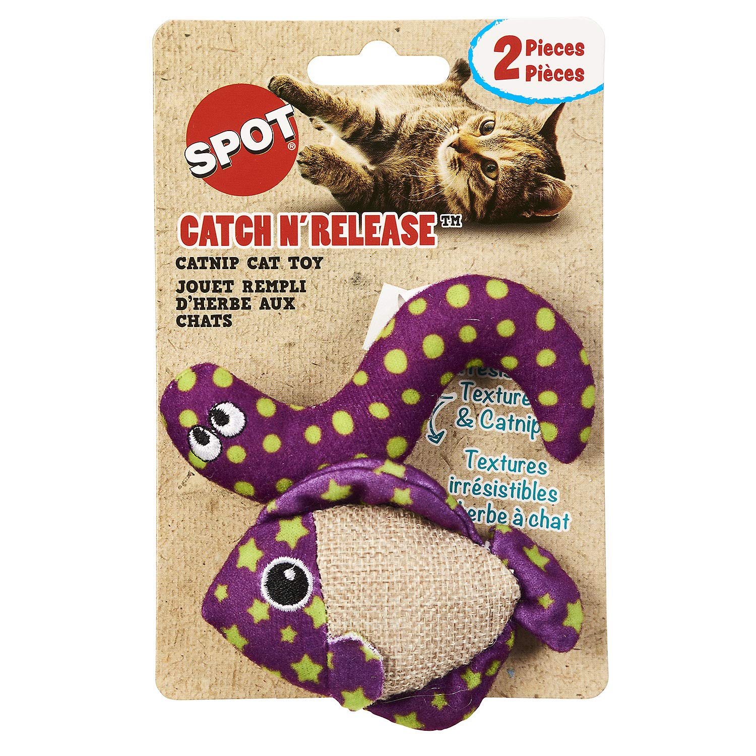 Spot Catch N' Release Cat Toy With Irresistible Texture And Catnip, Indoor Cat Essentials, For Cats And Kittens, 2 Assorted Figures