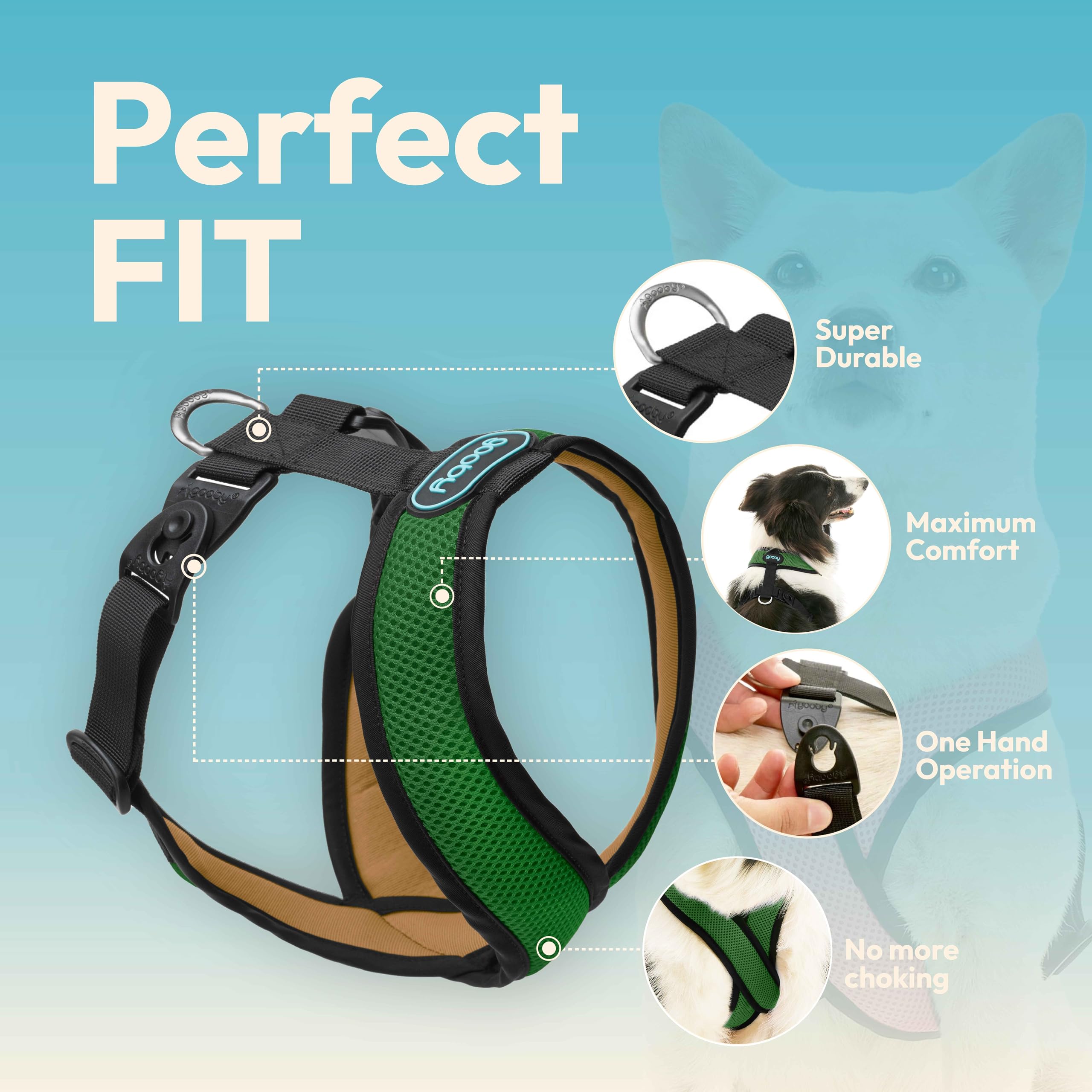 Gooby Comfort X Harness Dual Snap Mesh In Dog Harness - Forest, Small