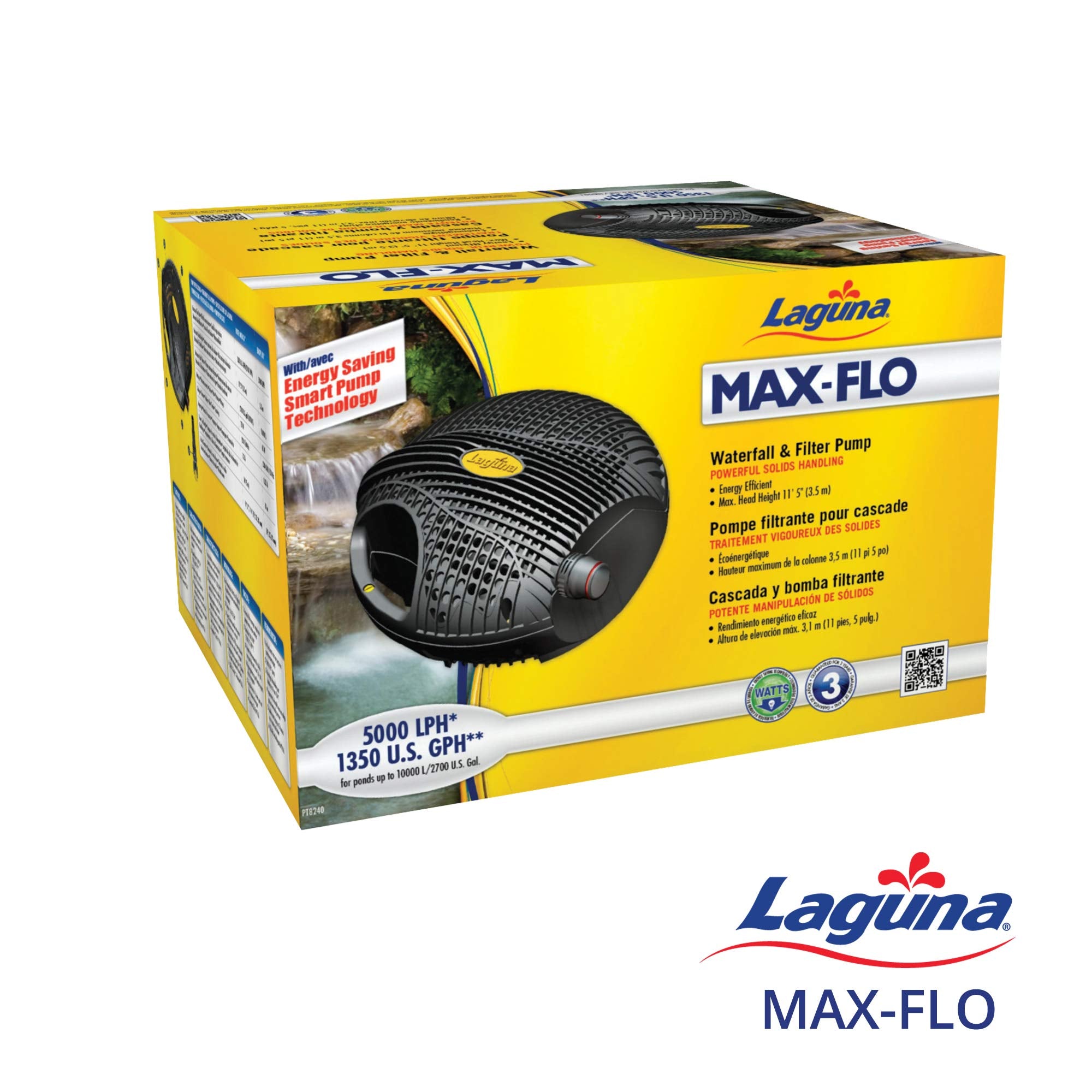 Laguna Max-Flo 1350 Electronic Waterfall Pump for Ponds Up to 2700-Gallon, Black, Model PT8240