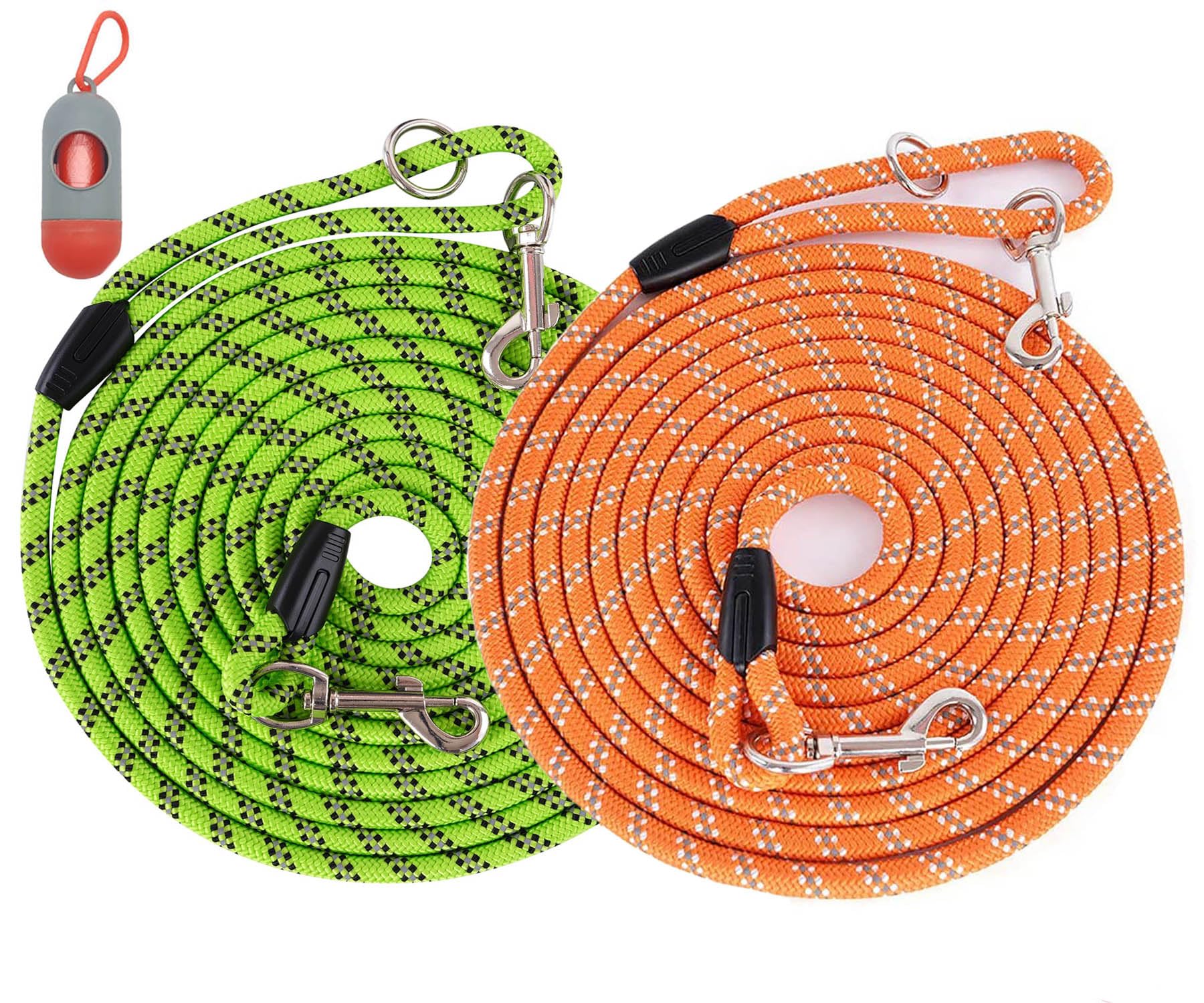 (2 Pack) Long Dog Leashes For Dog Training 15Ft/30Ft/50Ft, Dog Rope Leashes With Reflective Thread For Large Medium Small Dogs, Dog Tie-Out Cable Lead For Hunting, Camping&Backyard