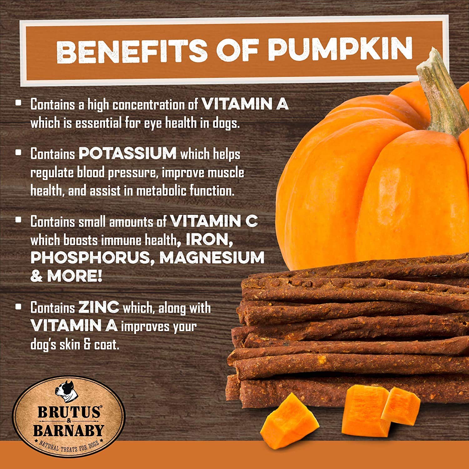 BRUTUS & BARNABY USA Sweet Potato Dog Treats - Grain Free, Cinnamon Pumpkin Crunchy Sticks are Great Tasting, Promotes Positive